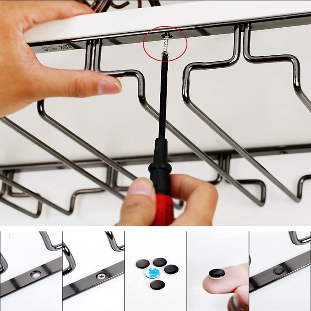 Stainless Steel Under Cabinet Wine Glass Holder - 3 to 8 Rows Metal Stemware Organizer with Screws for Bar & Kitchen | Perfect for Wine Storage & Space Saving in Home Bars, Restaurants, and Kitchens