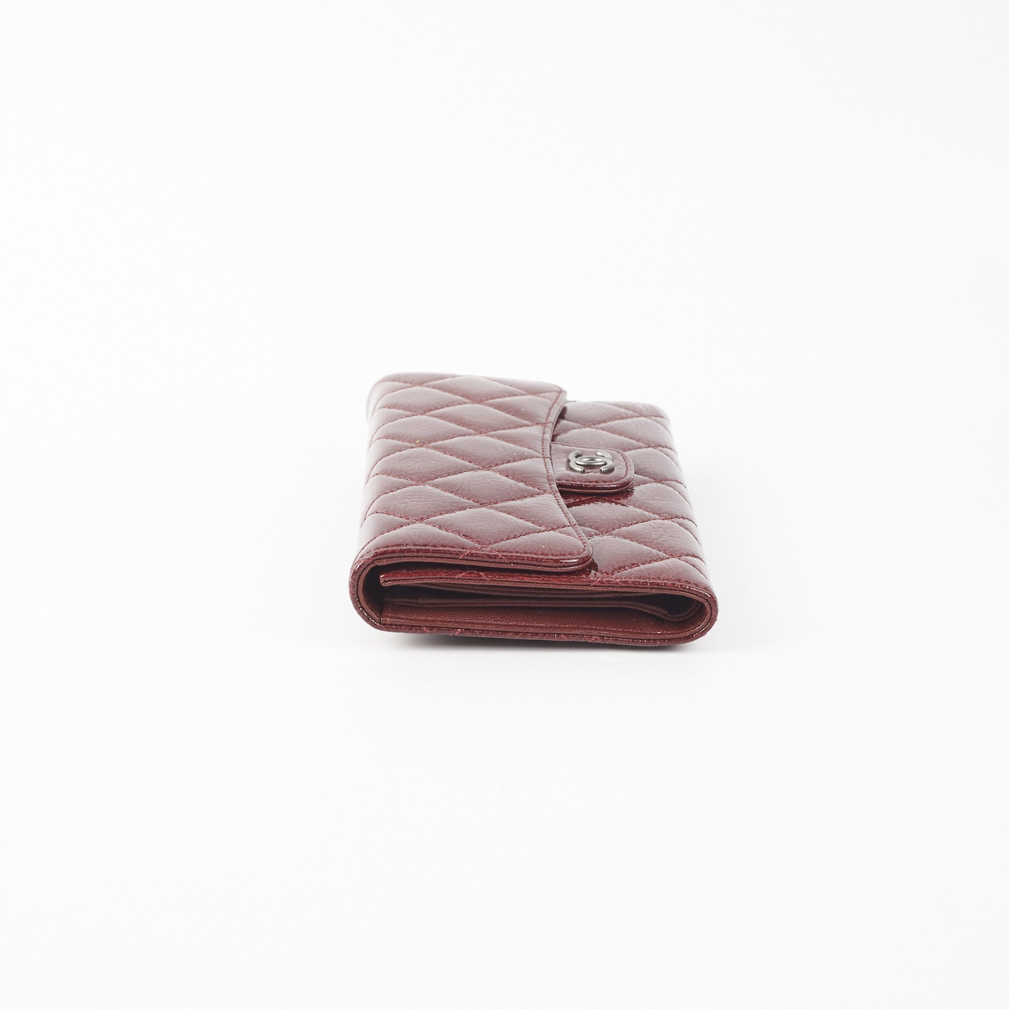 Chanel Long Quilted Patent Leather Burgundy Wallet for Women | Luxury Designer Card Holder & Money Organizer | Perfect for Everyday Use, Travel, and Gifting