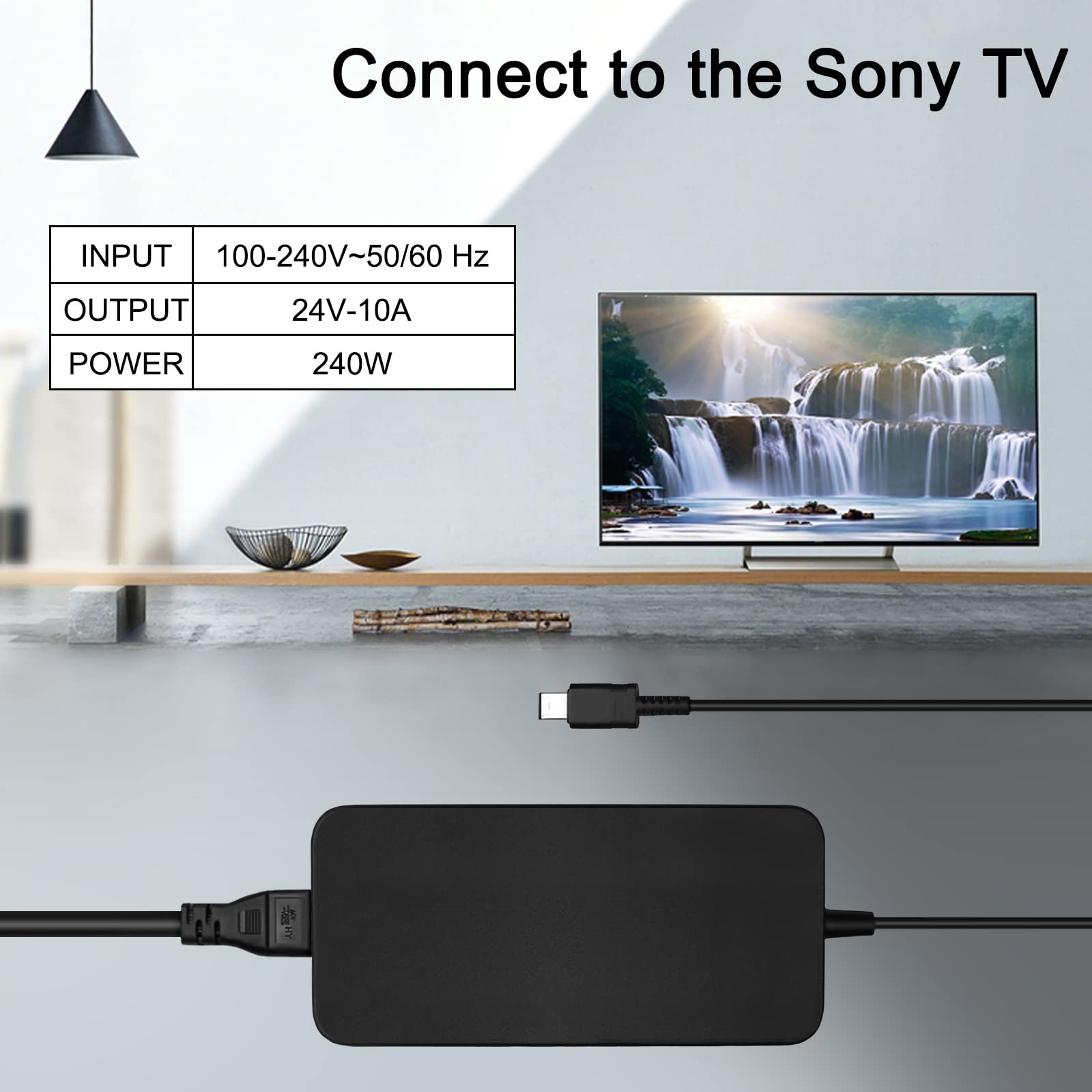 240W 24V AC Power Adapter Charger for Sony Smart TV Models 65X900E, 65X905E, 65X930D, XBR-65X900E, XBR-55X930E, XBR-65X935D, XBR-65X937D - Replacement Power Supply Cord with 10A Output - Perfect for Home Entertainment Systems & TV Repair