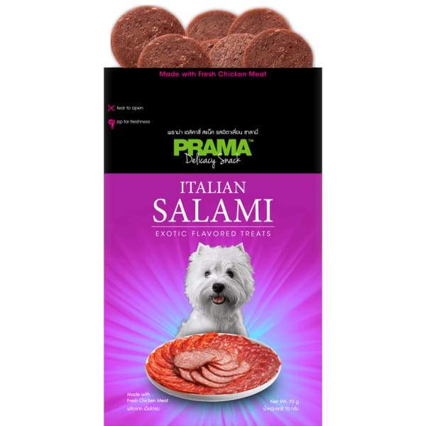 Premium Prama Delicacy Italian Salami Dog Treats 70g - All-Natural, Grain-Free Snacks for Small & Medium Dogs - Perfect for Training Rewards, Travel Treats & Daily Indulgence