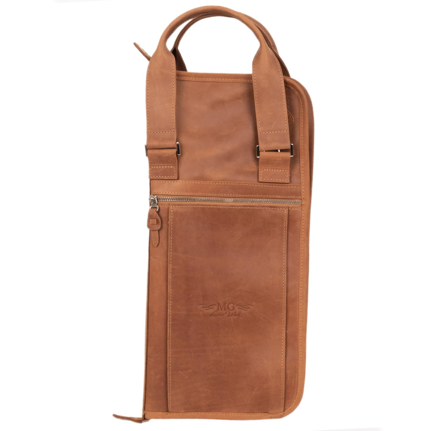 Handmade Genuine Leather Drumstick Bag with Drum Key Holder - Large Size, Cognac Color - Perfect for Drummers, Music Performances & Band Practices