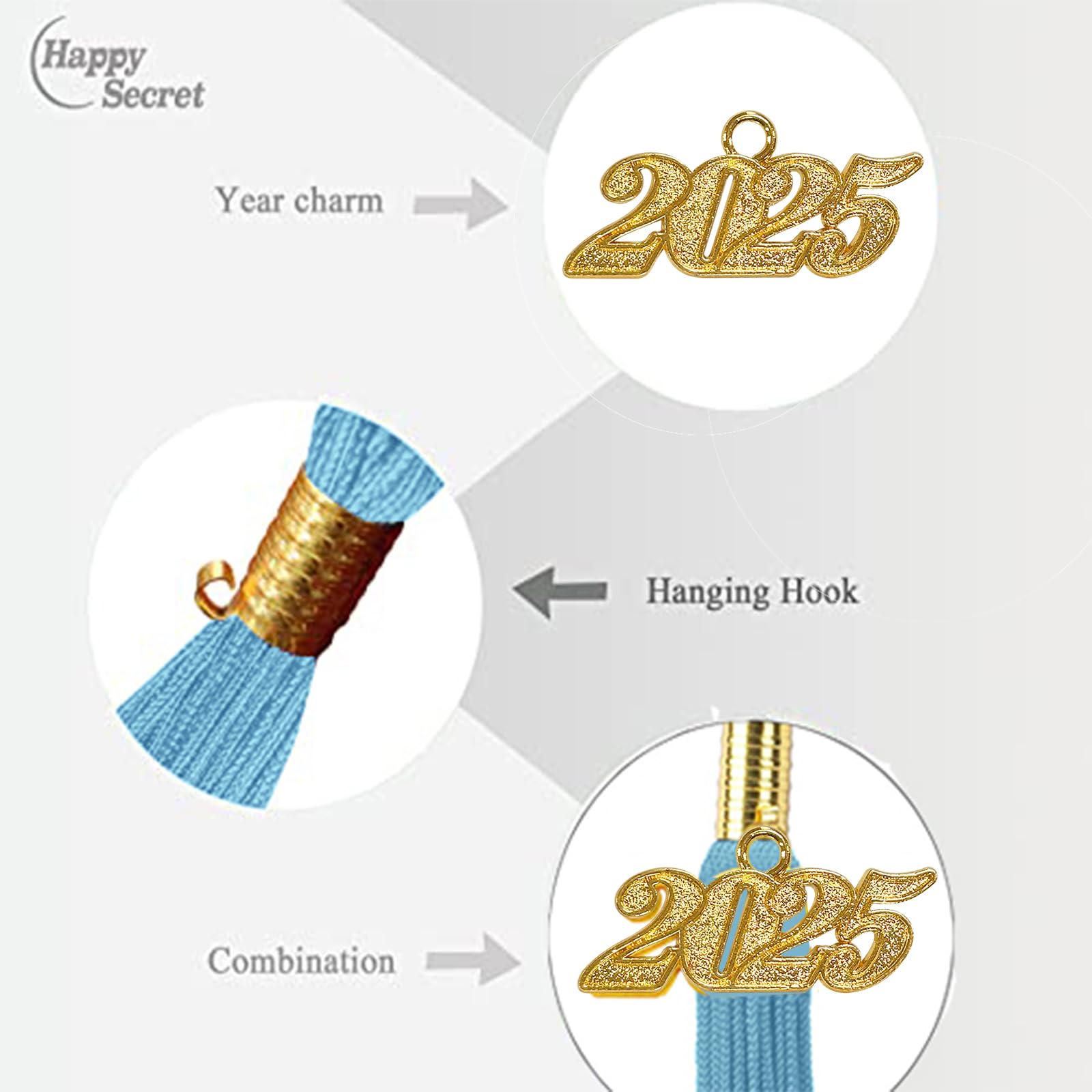 2025 Graduation Tassel with Year Charm - Happy Secret Graduation Cap Tassel for 2025 Ceremonies | Perfect Graduation Accessories for High School & College Graduates - Ideal for Commencement, Yearbook Photos & Graduation Parties