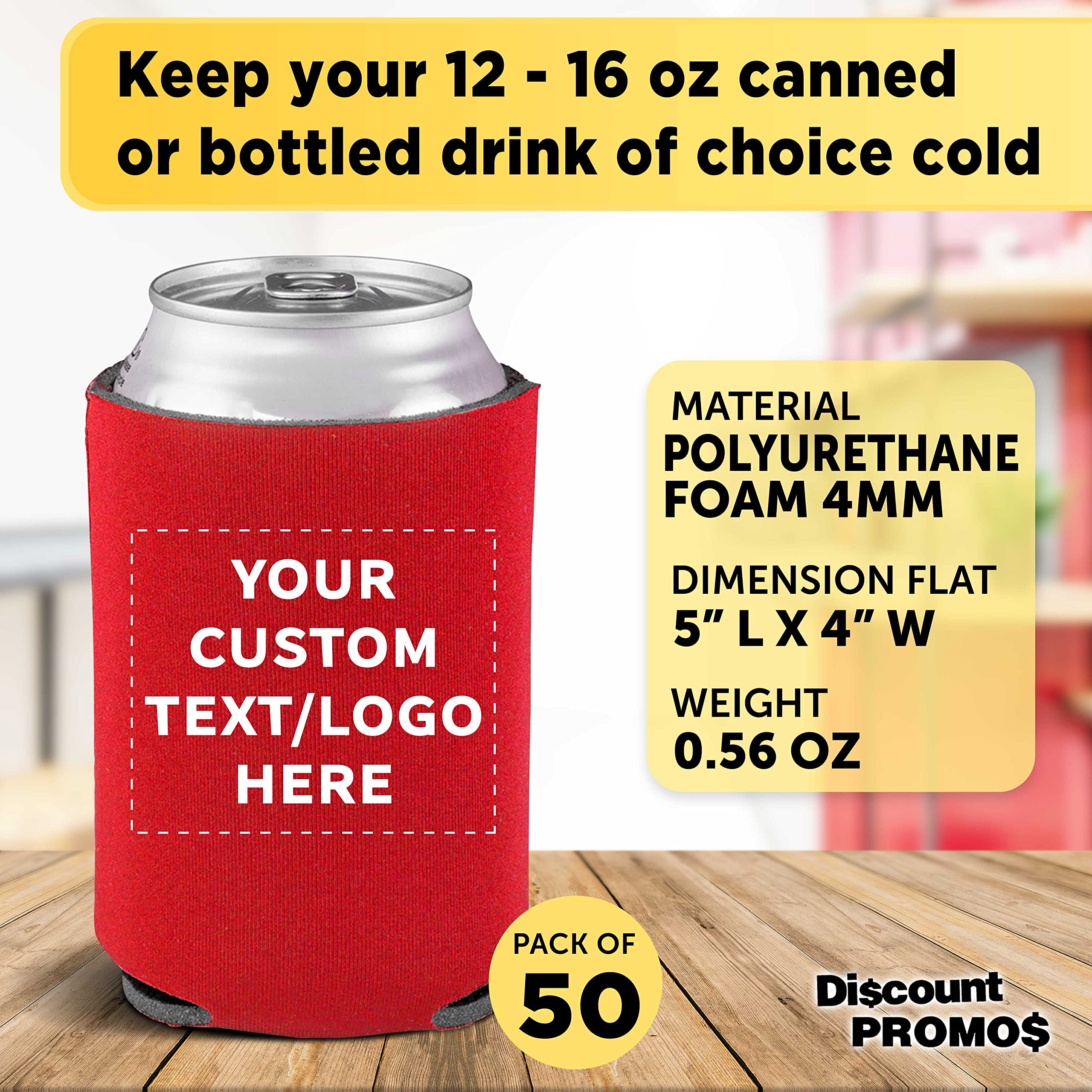 Custom Collapsible Beer Can Coolers 4mm - Set of 50 Bulk Pack - Personalized Insulated Sleeves for Beer, Soda & Beverages - Red - Perfect for Parties, BBQs, Tailgating & Outdoor Events