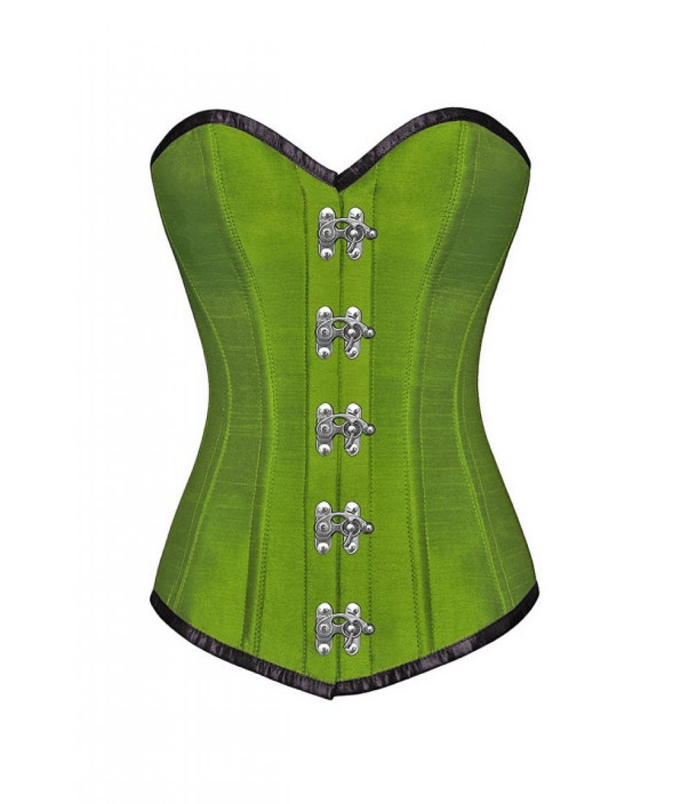 Green Silk Seal Lock Goth Plus Size Corset Costume - Overbust Waist Trainer Basque for Women | Vintage Steampunk Fashion, Burlesque Outfits & Cosplay