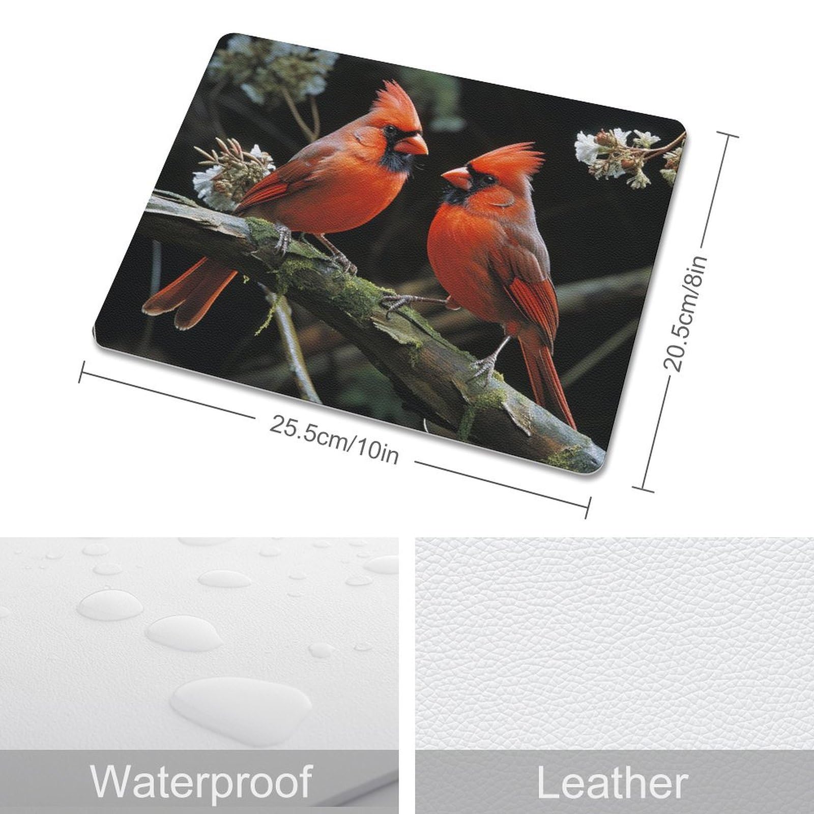 Personalized Leather Mouse Pad with Cardinals Birds Design - Anti-Slip Gaming & Office Mouse Mat for Computer, Laptop, Home & Work Desk Accessories | Perfect for PC Gamers, Office Workers & Home Use