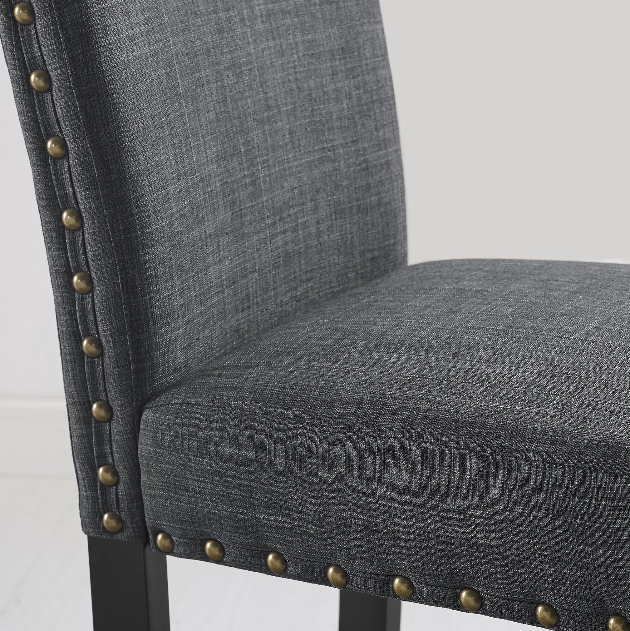 Roundhill Furniture Biony Fabric Bar Stools with Nailhead Trim, Set of 2 - Gray Upholstered Counter Height Stools for Kitchen Island, Breakfast Bar & Home Decor