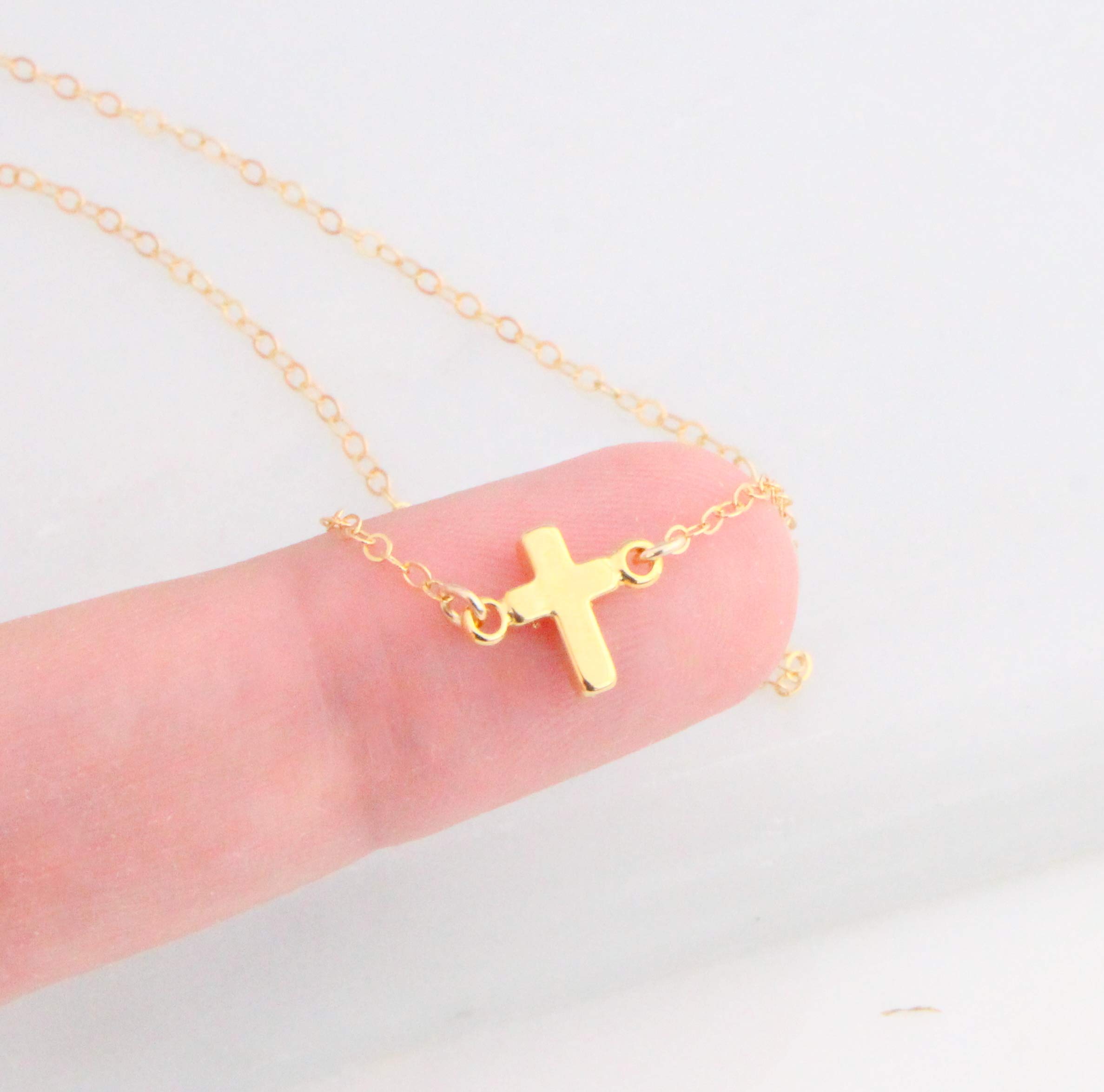 Gold Mini Small Cross Necklace - Dainty Textured Cross Pendant with Thin Chain - Elegant Religious Jewelry Gift for Women - Perfect for Daily Wear, Church Occasions & Thoughtful Present