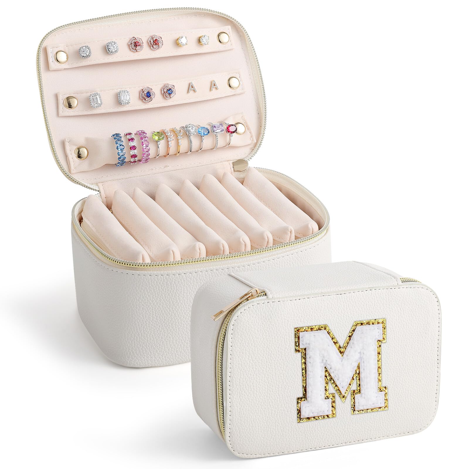 Personalized Initial Jewelry Travel Organizer Case with Makeup Bag - Perfect Gift for Women Birthday Travel Accessories | Great for Vacation, Business Trips & Daily Storage