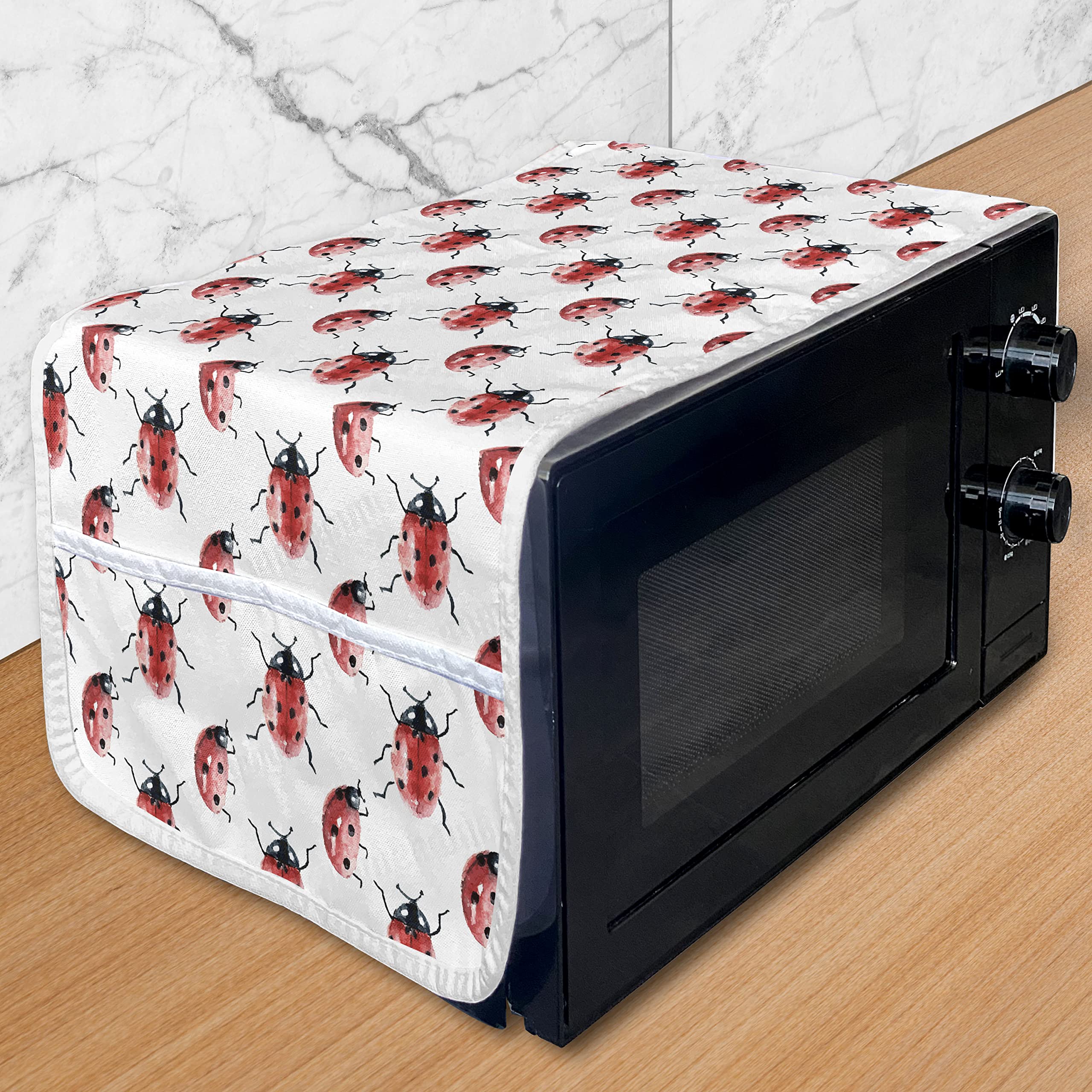 Ambesonne Waterproof Microwave Cover with Pockets - Ladybug Design Kitchen Organizer, 36