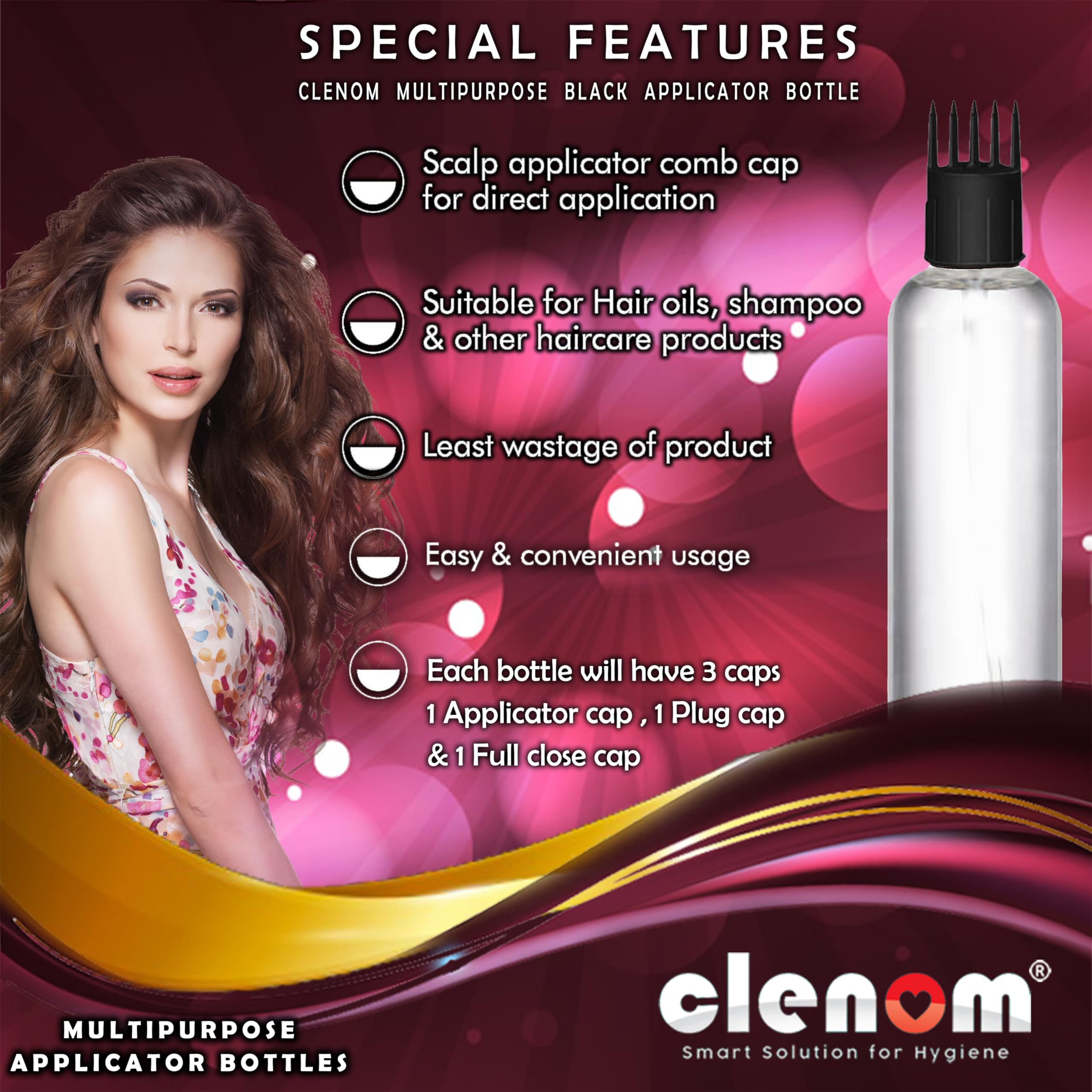 Clenom 100ml Multipurpose Hair Oil Applicator Bottle with Comb Cap - Transparent Scalp Treatment Bottle for Hair Oil, Shampoo & Medicine (Pack of 2) - Perfect for At-Home Hair Care & Salon Treatments