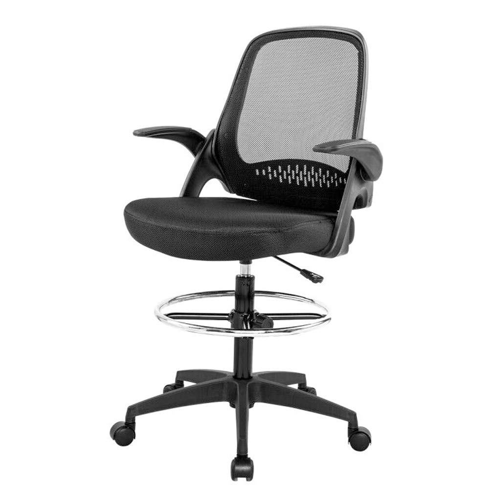 Ergonomic Mesh Office Chair with Lumbar Support - Adjustable Height Drafting Chair for Home & Executive Workspaces - Flip-Up Arms, Swivel Base & Mid Back Support - Perfect for Computer Work, Design Studios & Long Work Sessions (Black)