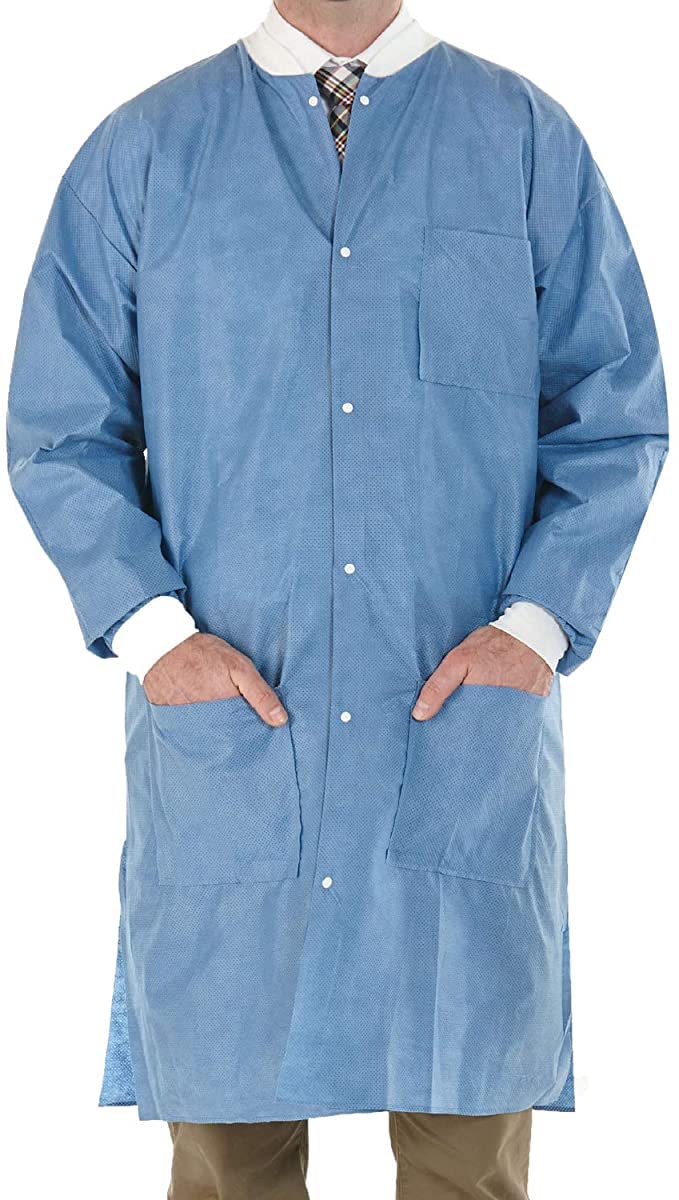EOM Disposable Lab Coats for Men & Women - Knee-Length Medical Lab Jackets with Knit Cuffs & Collar - Pack of 50 Medium Size - Perfect for Hospitals, Clinics & Laboratory Use