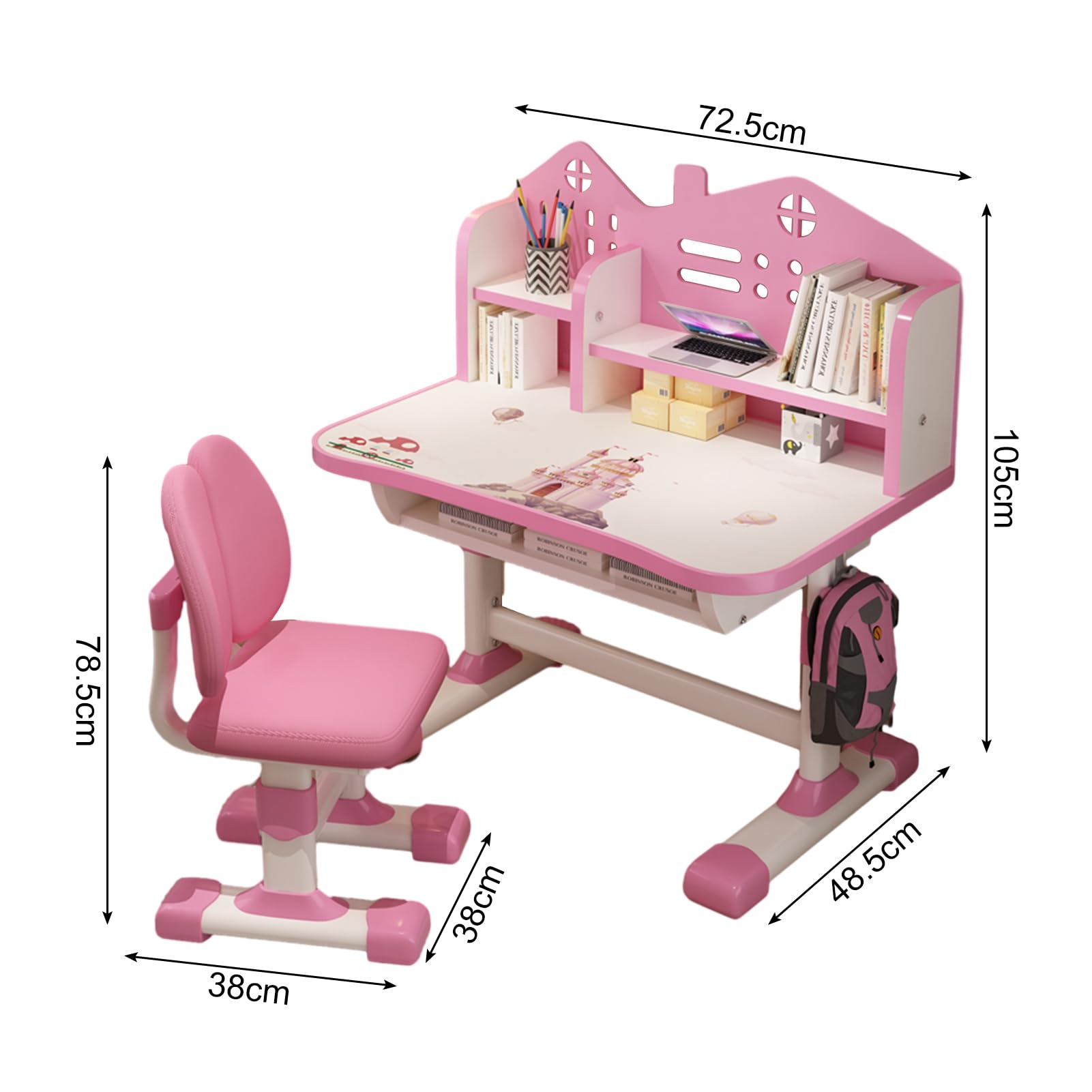Kids Study Desk & Chair Set with Golden Distance Design for Homeschooling