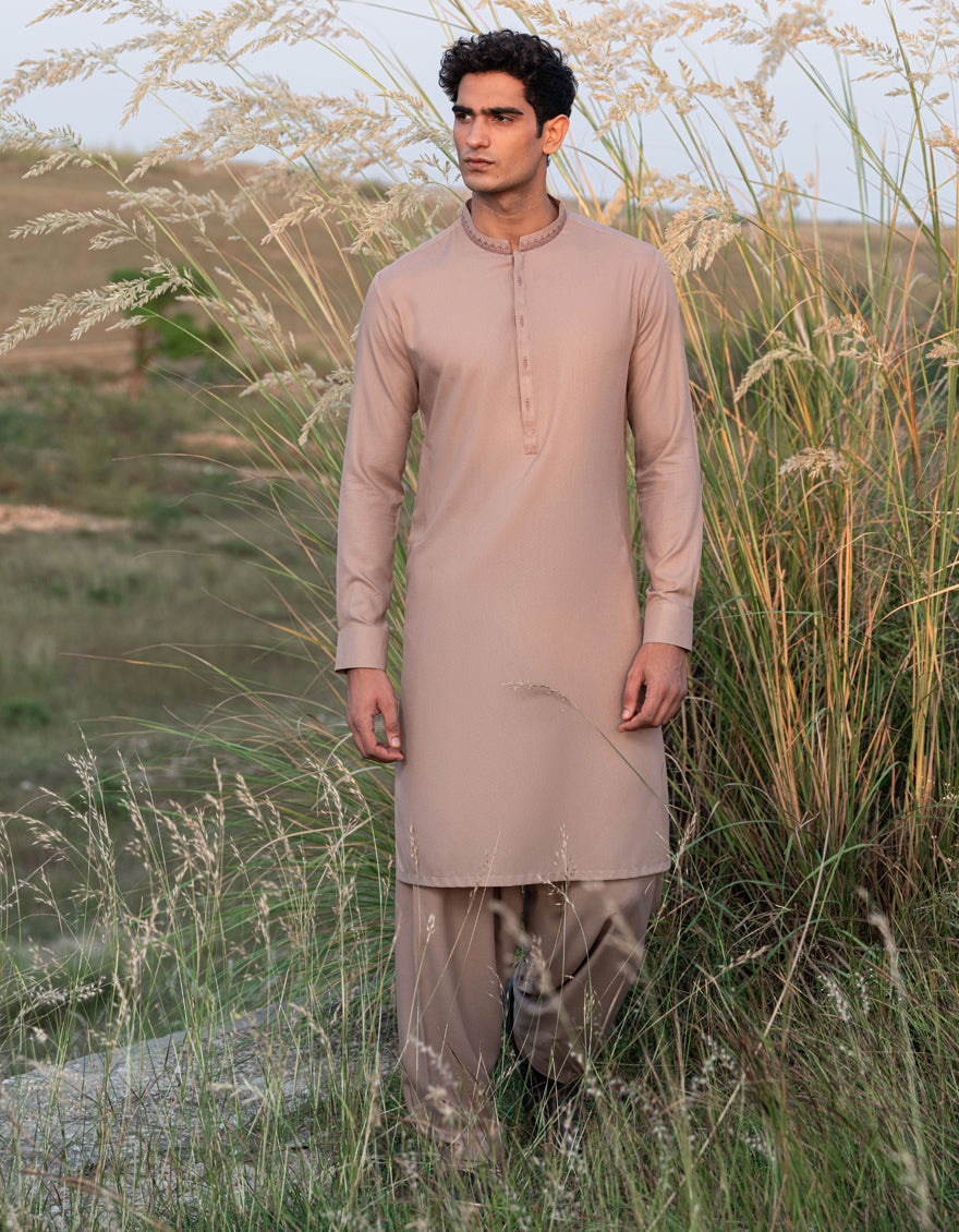 Elegant Blended Brown Shalwar Kameez by J. Junaid Jamshed - Premium Pakistani Traditional Outfit for Weddings, Eid & Special Occasions