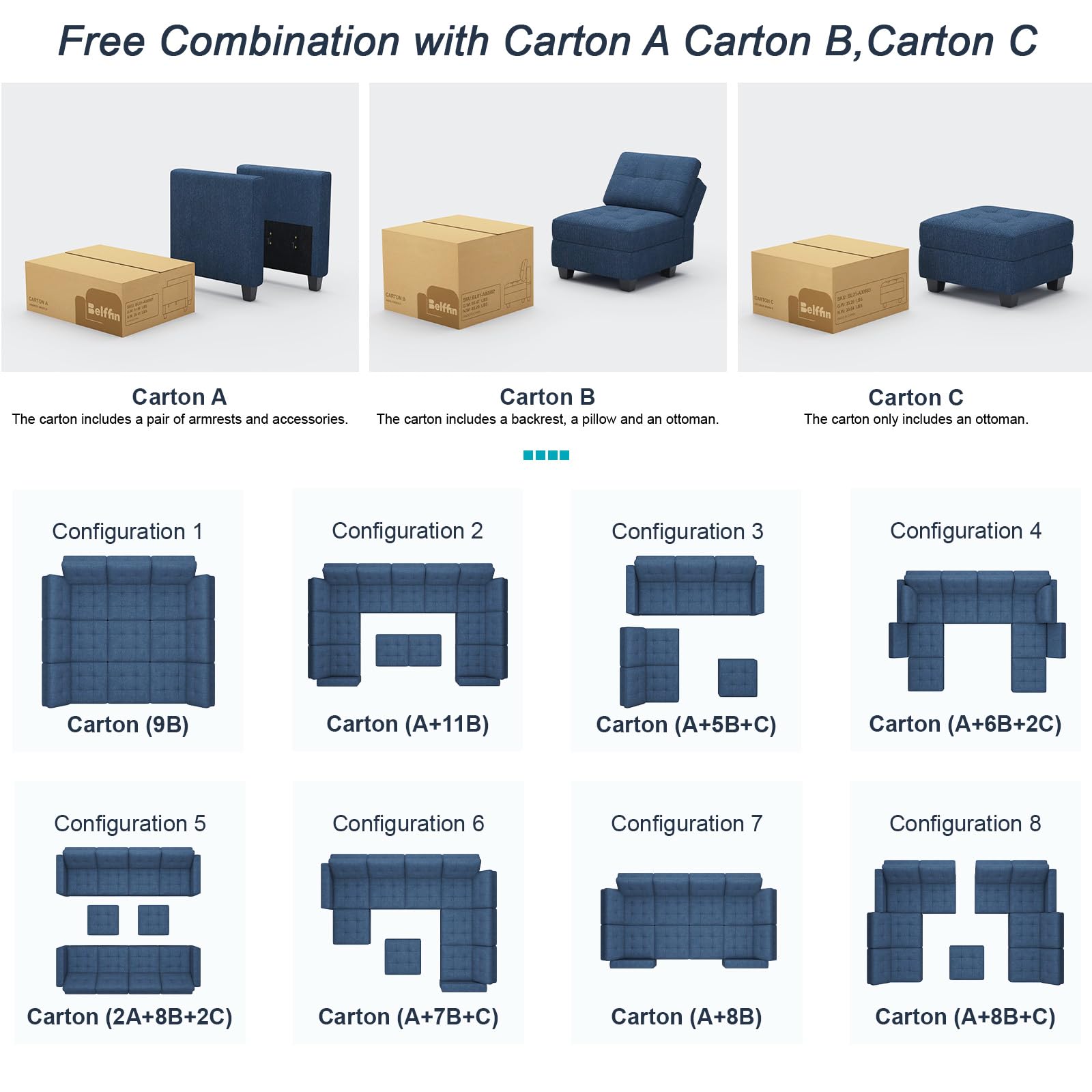 Belffin Modular Sectional Sleeper Sofa with Storage - Oversized 9-Seat Convertible Sofa Bed in Blue for Living Room | Perfect for Family Gatherings, Movie Nights & Guest Accommodations