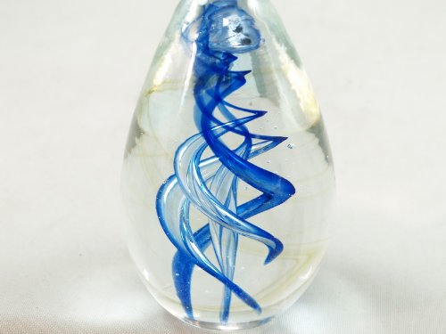 Handcrafted Blue Spiral Helix Egg Paperweight - Unique M Design Art Glass Decor for Office Desk, Home Study & Gift Giving