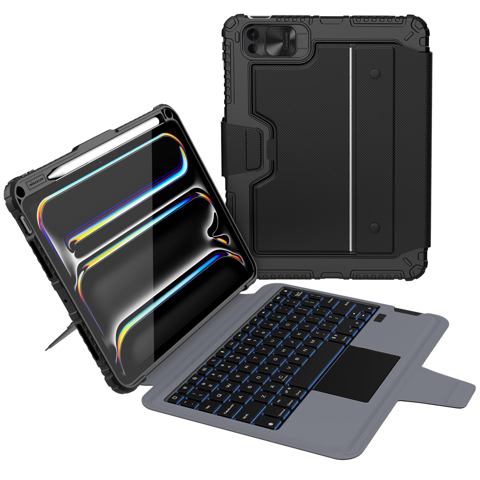 Nillkin iPad Pro 11 inch (M4, 2024) Keyboard Case with Detachable Backlit Keyboard & Magic Trackpad - 7 Color LED Backlight, Rugged Protection, Camera Cover - Compatible with iPad Pro 11