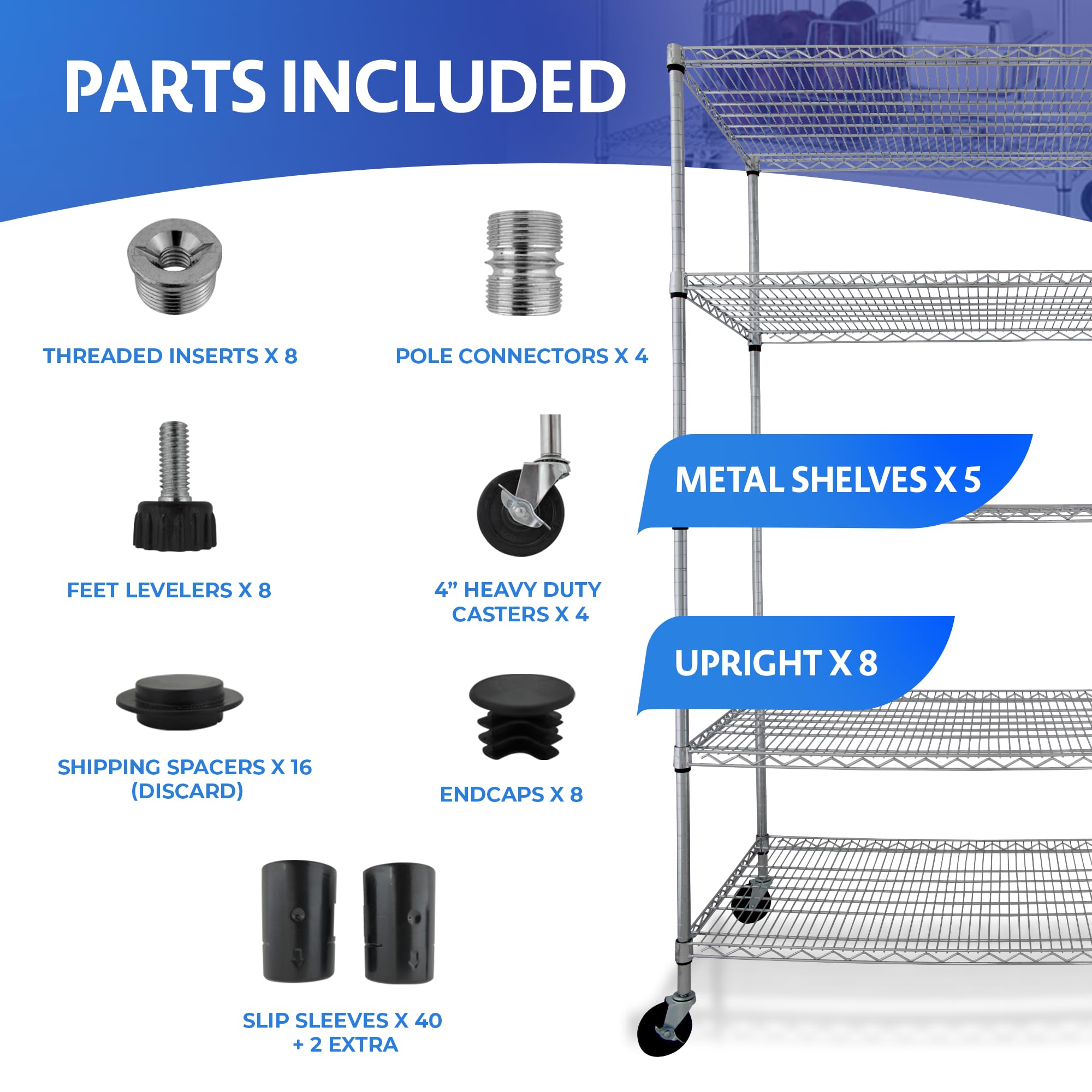 Heavy Duty 5-Tier Metal Shelving Unit with Wheels - 36