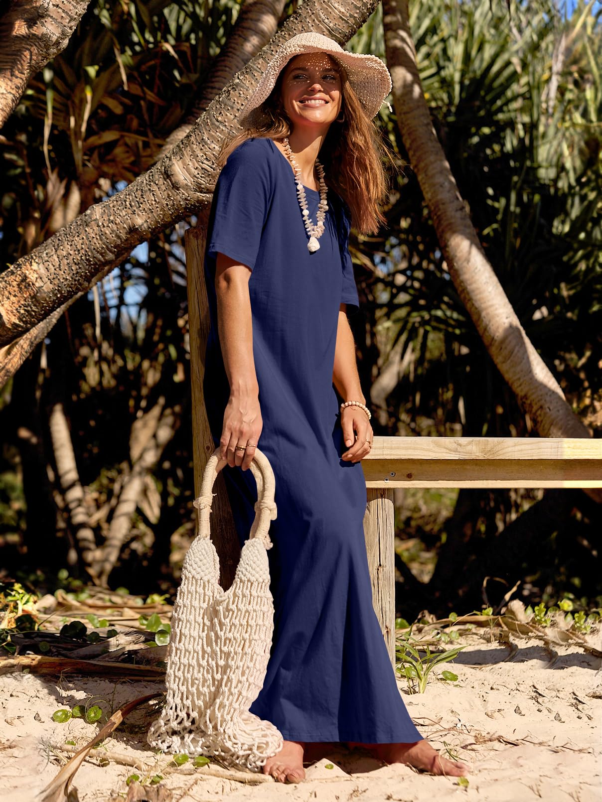 MEROKEETY Women's Casual Maxi Dress - Short Sleeve Crewneck Long T-Shirt Dress for Spring Summer 2025 | Beach Vacation, Outdoor Picnic, Weekend Outfits & Daily Wear