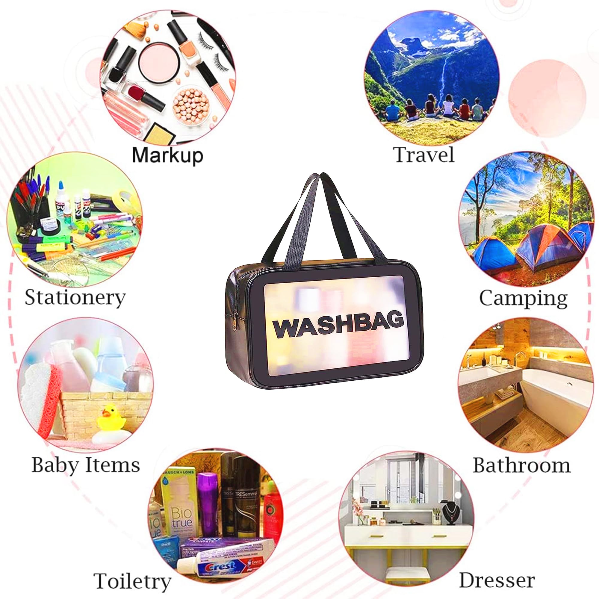 Translucent Waterproof Makeup Bag - Large Black Travel Cosmetic Organizer for Toiletries | Perfect for Travel, Gym & Bathroom Storage