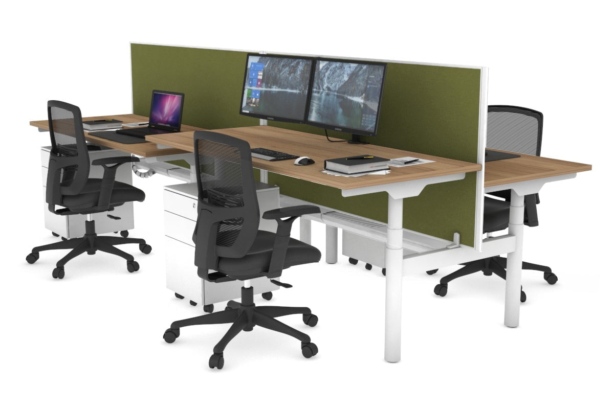 Flexi Premium Height Adjustable 4-Person H Bench Workstation - White Frame [1800L x 700W] - Ideal for Office, Coworking Spaces & Home Offices