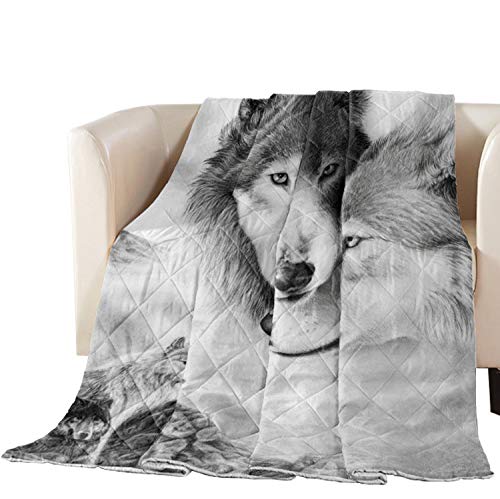 Premium Quilted Bedspread Queen Size - Soft Cotton Filled Coverlet for Bed, Couch or Sofa | Wolf Couple Design, Cozy Comfort for Couples | Perfect for Home Decor, Guest Room & Winter Warmth