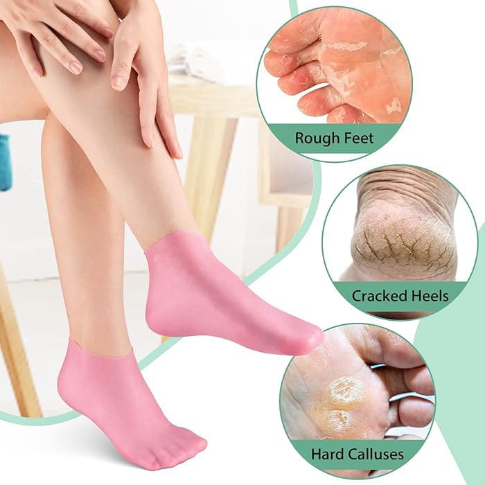 TRK® Moisturizing Hydrating Gloves & Socks Set for Dry Cracked Hands & Feet - Anti-Aging Gel Spa Treatment for Soft Skin - Perfect for Night Care, Winter Protection & Home Relaxation (Pink)
