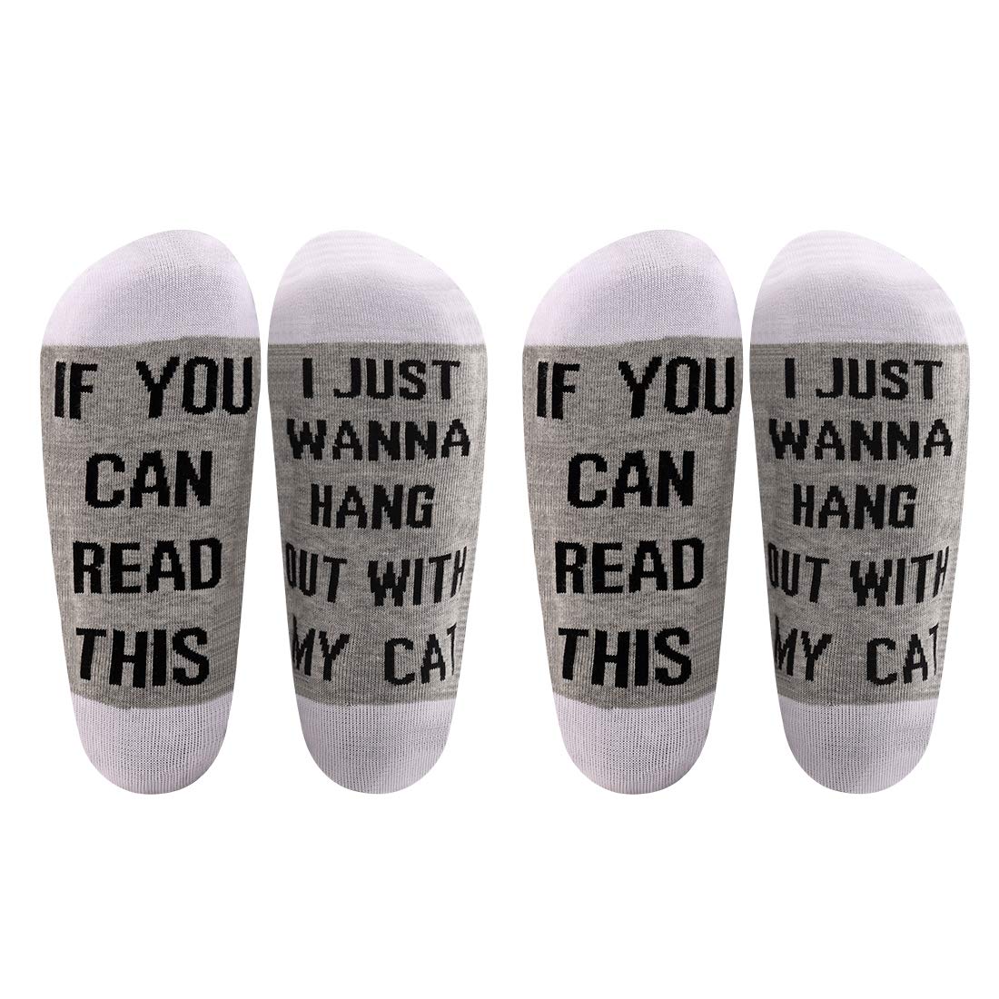 LEVLO Cat Lover Socks - Funny Cotton Socks for Cat Owners & Cat Moms - 'If You Can Read This I Just Wanna Hang Out With My Cat' Gift - Perfect for Relaxing at Home & Cat Lover Apparel