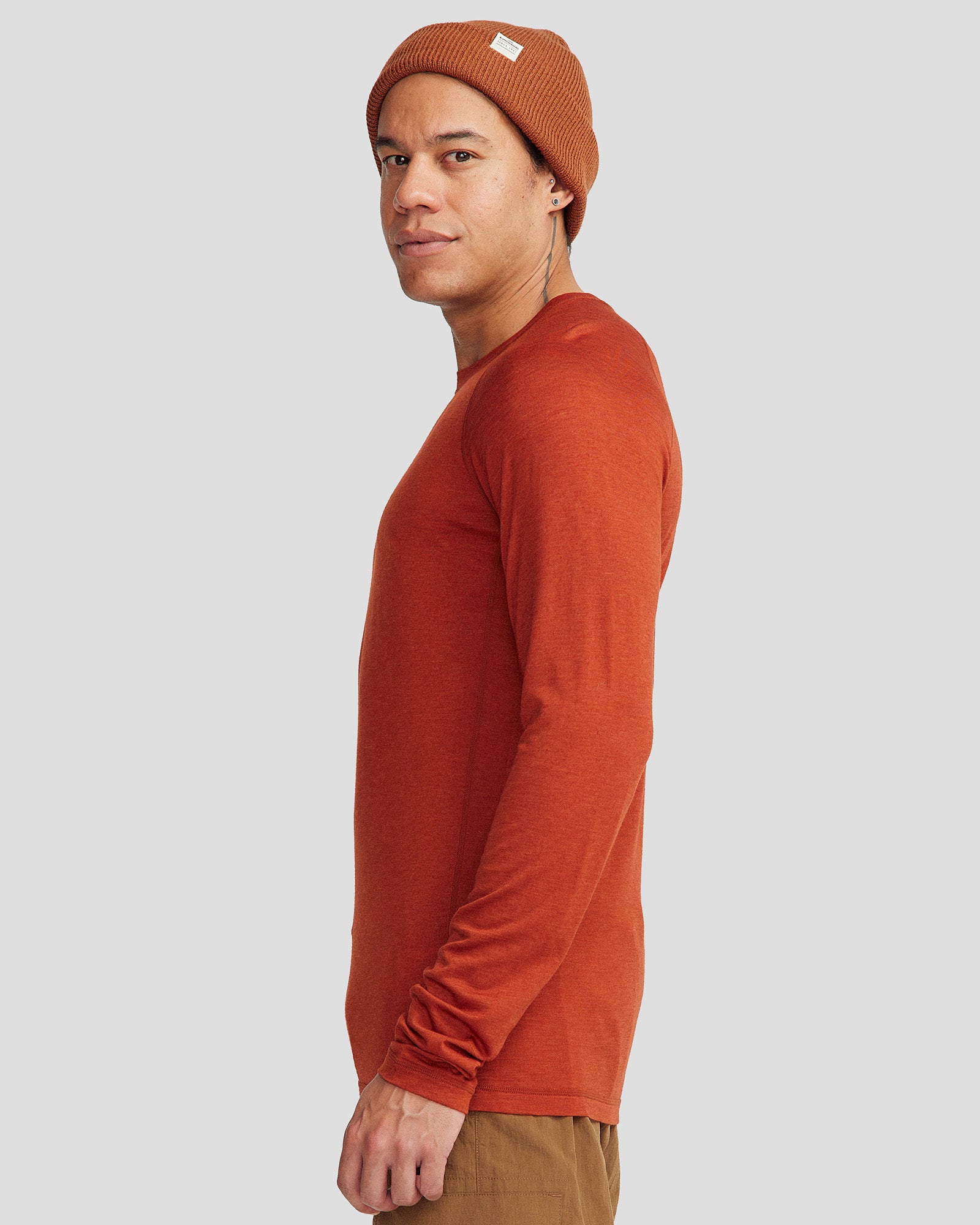 Men's K Merino 125 Baselayer Top - Redwood Color | Lightweight Merino Wool Base Layer for Hiking, Skiing & Outdoor Activities