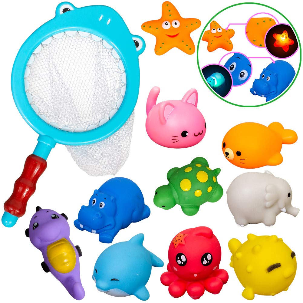 Playjoy 11 Pack Bath Toys for Babies & Kids - Light Up Floating Animal Toys with Water Scoop for Fun Bathtime Play | Perfect for Toddler, Infant & Kids Bath & Shower Games