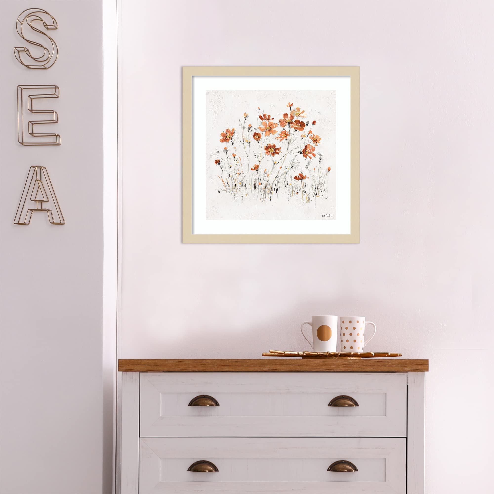 Amanti Art Framed Wall Art Print 17x17 - Wildflowers II Orange by Lisa Audit, Abstract Floral Painting, Modern Contemporary Home Decor for Living Room, Bedroom, Bathroom & Kitchen - Perfect for Housewarming Gifts & Interior Design