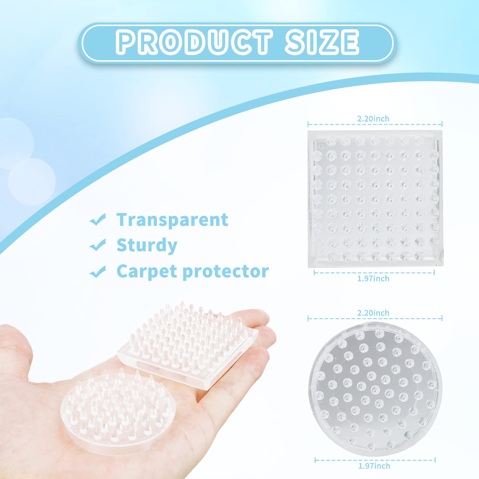 Transparent Plastic Spiked Caster Cups - Round & Square Furniture Protectors for Sofas, Chairs & Tables | Heavy Duty Floor Guard for Hardwood & Carpet | Home & Office Use