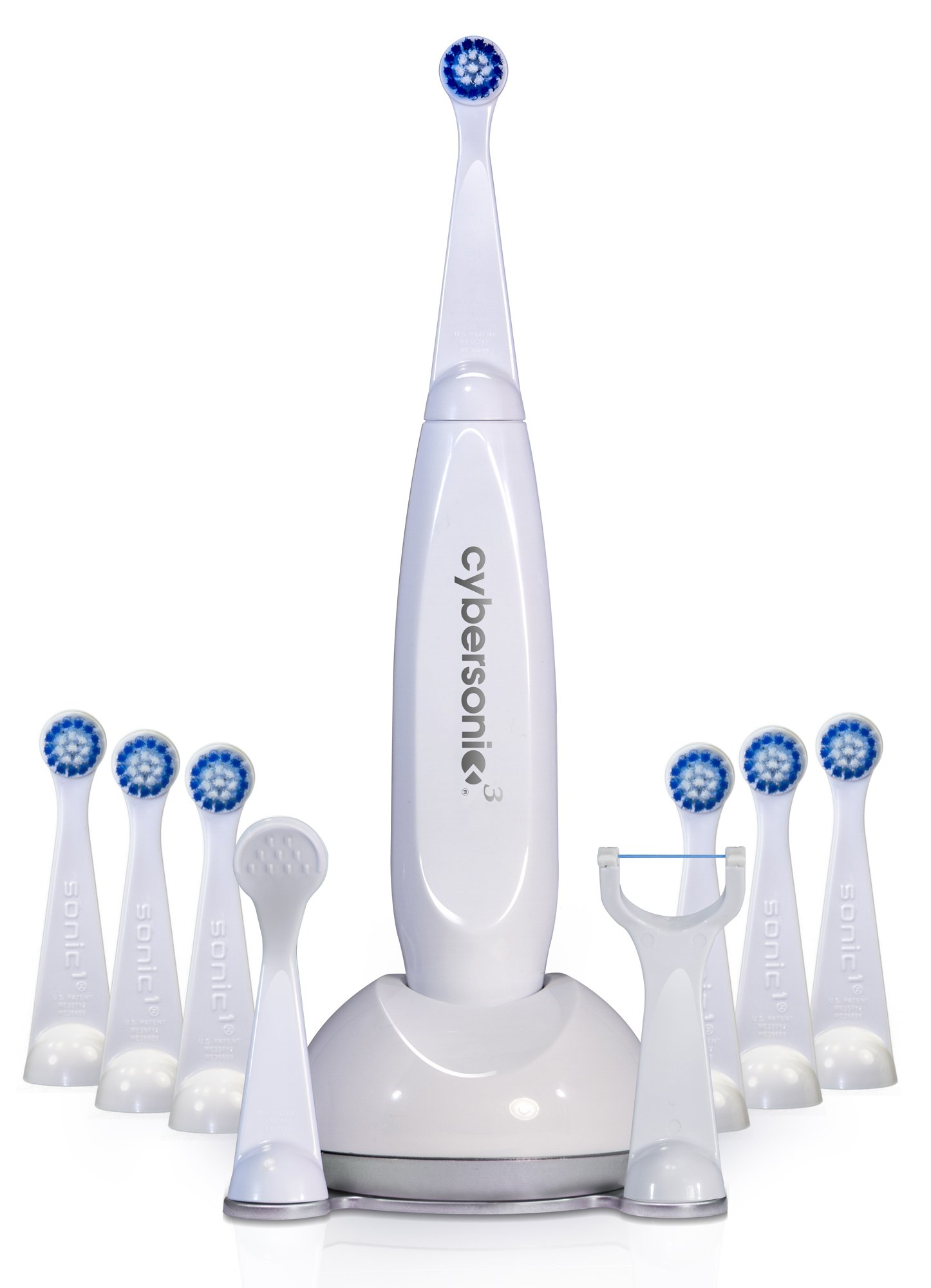 Cybersonic3 Electric Toothbrush - Rechargeable Power Toothbrush with 6 Brush Heads, Tongue Cleaner & Floss | Complete Dental Care Kit for Whitening, Plaque Removal & Gum Health | Perfect for Travel & Home Use