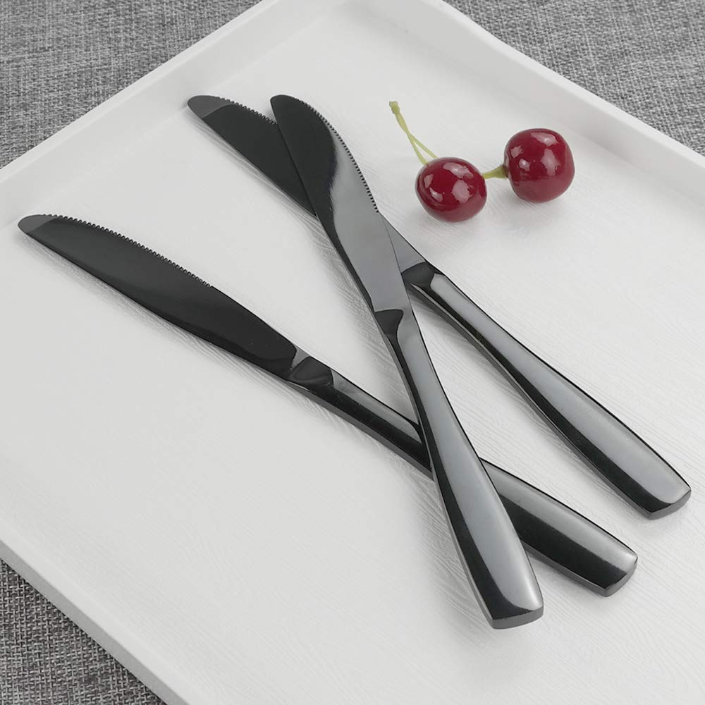 Premium 16-Piece Mirror Finish Black Stainless Steel Dinner Knife Set - Elegant Cutlery for Fine Dining, Restaurants & Home Entertaining