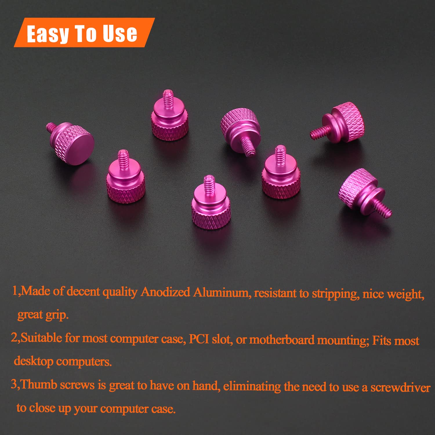 HELIFOUNER 20-Pack 6-32 Thread Pink Anodized Aluminum Thumb Screws for PC Case, Cover, Power Supply & Hard Drives - Easy Grip Computer Hardware Fasteners for DIY Builds & Upgrades