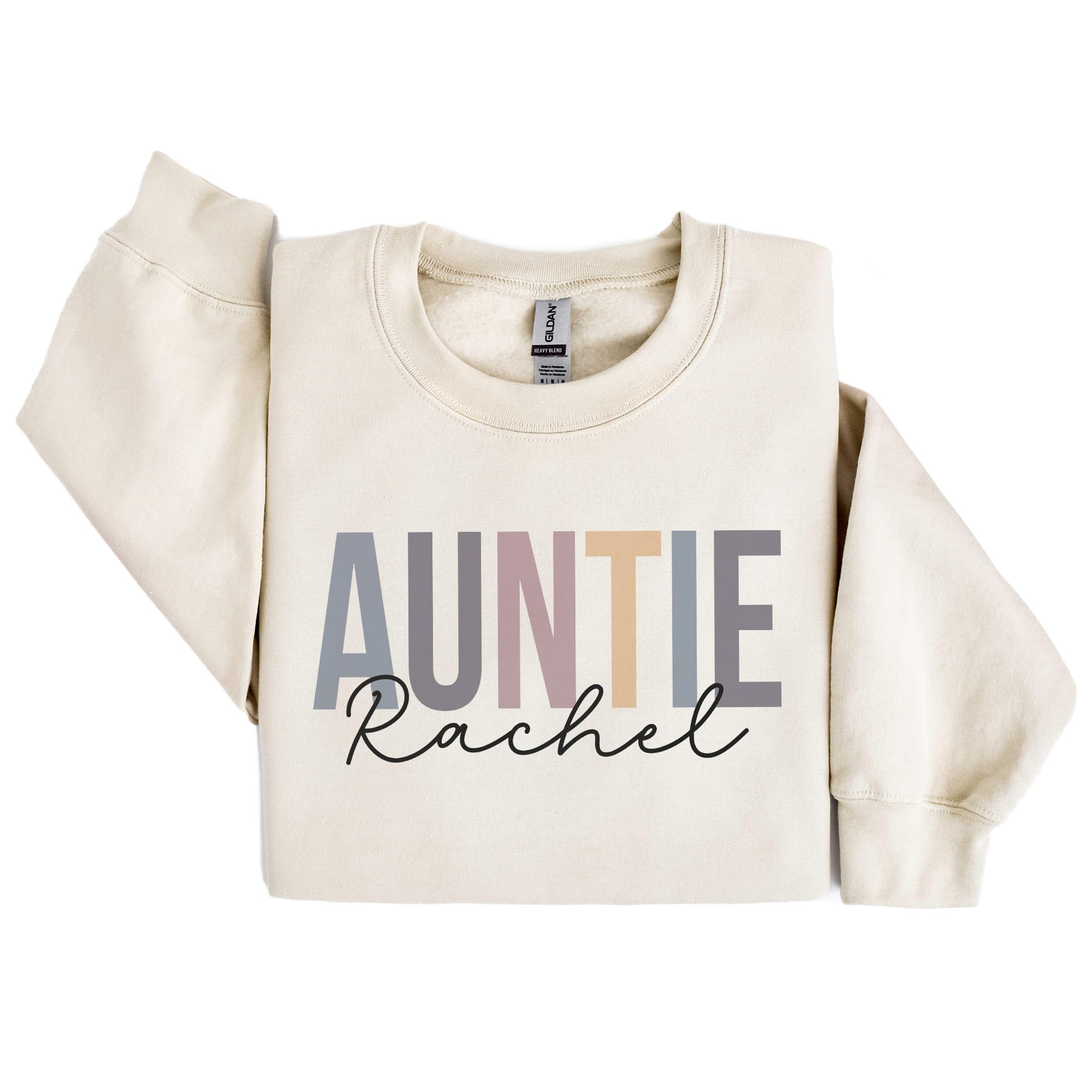 Custom Auntie Name Sweatshirt - Personalized Gift for New Aunt, Sister Pregnancy Reveal, Christmas Present - Unisex Crewneck Sweater for Family Celebrations & Cozy Everyday Wear