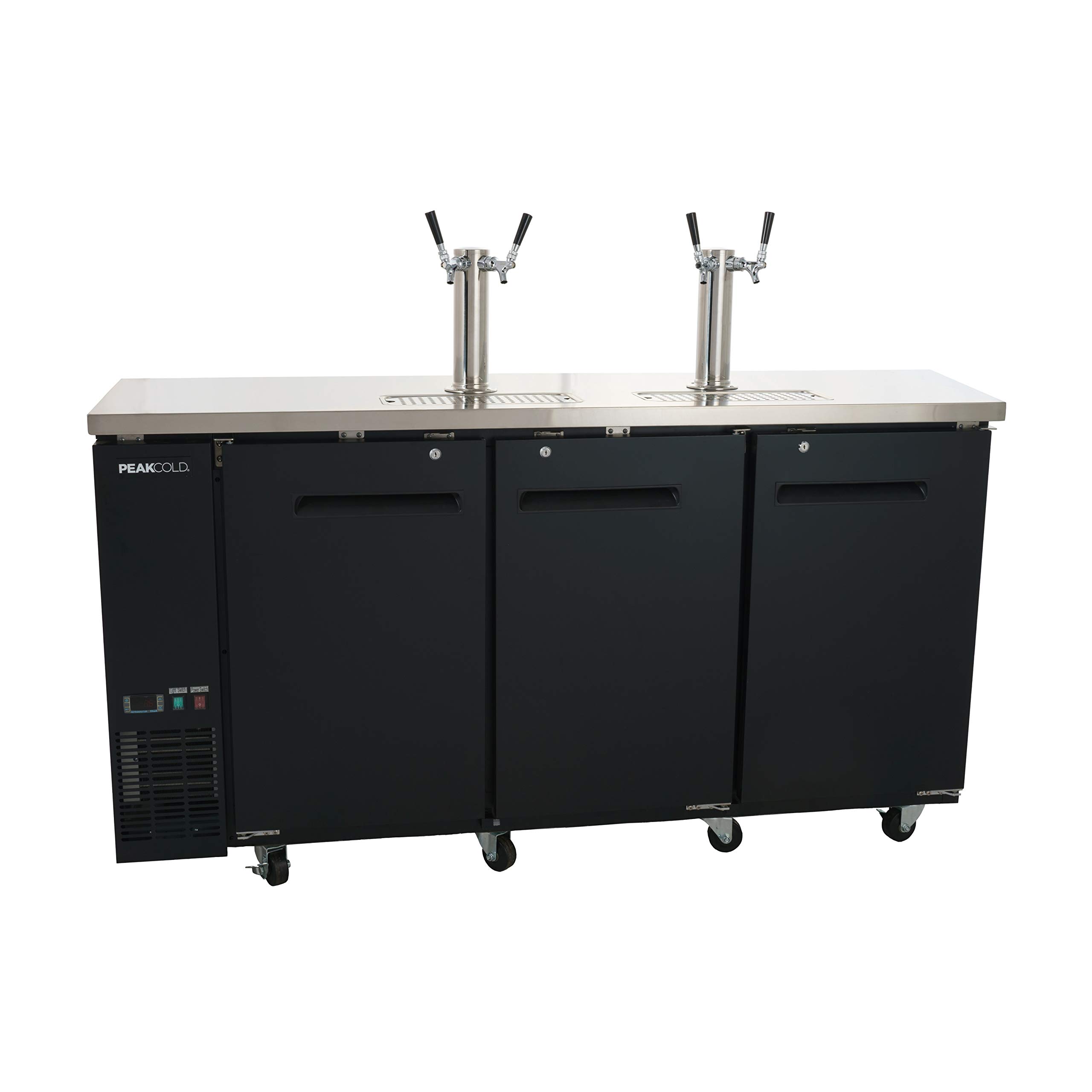 3 Door 4 Tap Commercial Beer Dispenser - Double Tower Keg Cooler Kegerator 72 Inch Wide - Perfect for Bars, Restaurants, and Home Brewing Parties