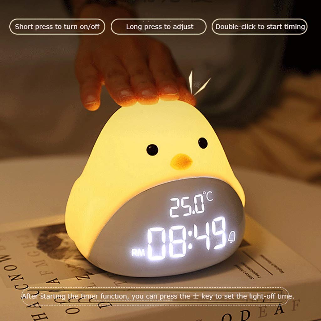 Multifunctional Rechargeable Night Light for Kids - Cute Silicone Table Lamp with Alarm Clock, USB Plug-in Desk Light (Beige) | Perfect for Nursery, Bedroom, and Study Room