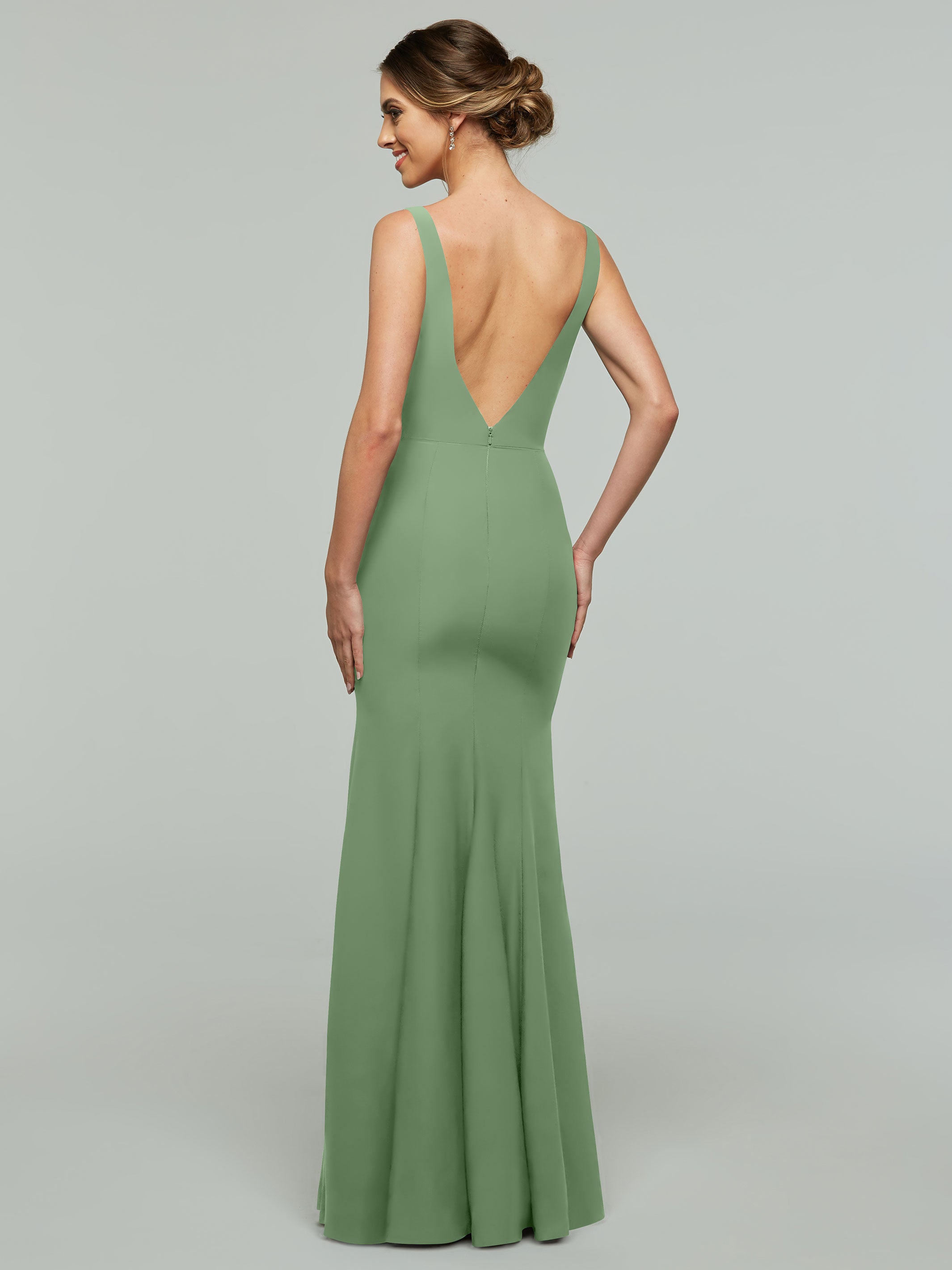 83010 Mermaid Stretch Chiffon Bridesmaid Dress with Plunging Neckline - Elegant Formal Gown for Weddings, Prom & Special Occasions
