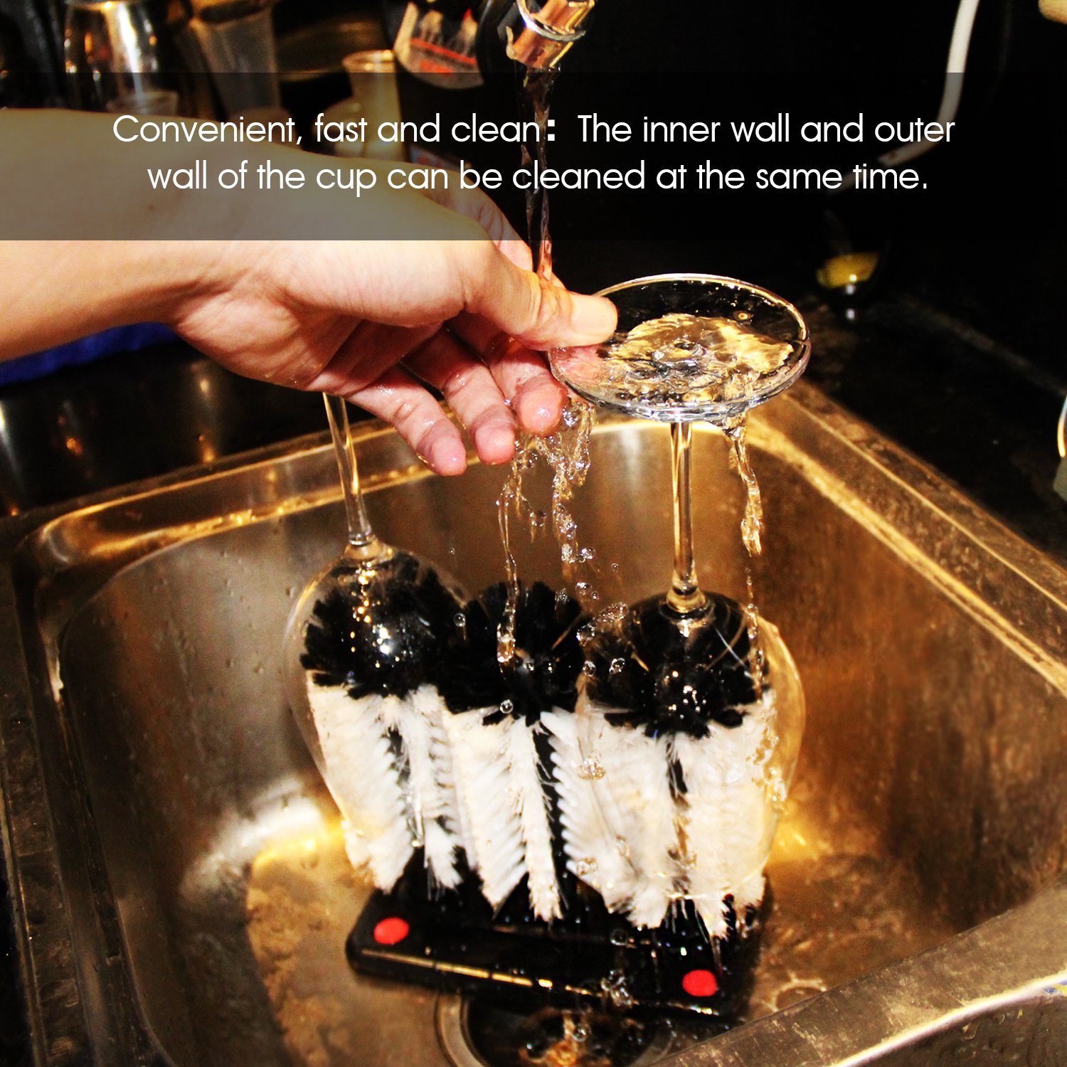Glass Washer Brush Cleaner Set - 3 Pack with Sturdy Base for Wine Glasses, Beer Mugs & Bottles - Perfect for Home Bars, Restaurants & Dishwashing Stations
