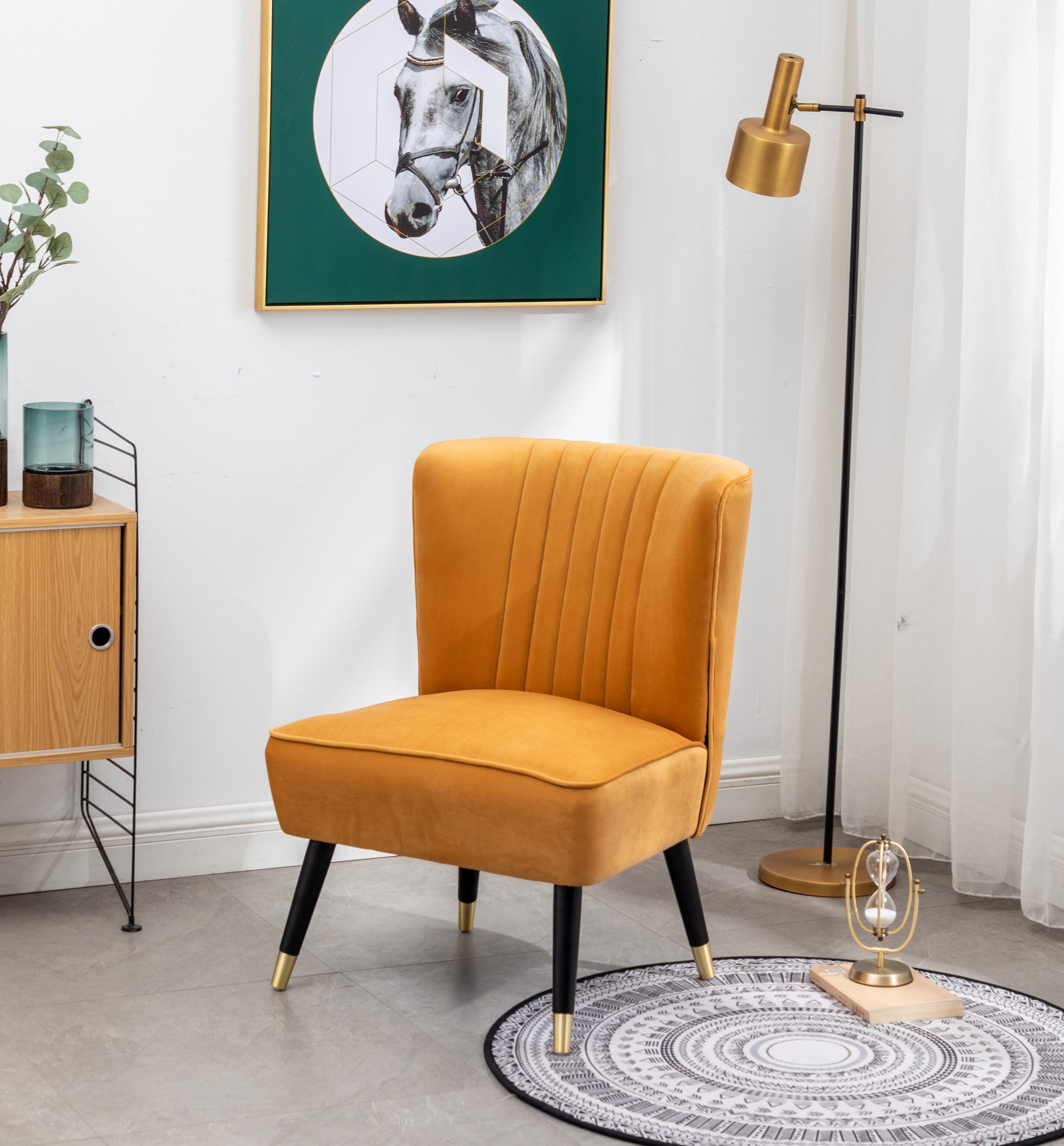 Roundhill Furniture Elon Contemporary Velvet Upholstered Accent Chair in Gold - Modern Living Room Seating for Home Office, Lounge & Bedroom Decor