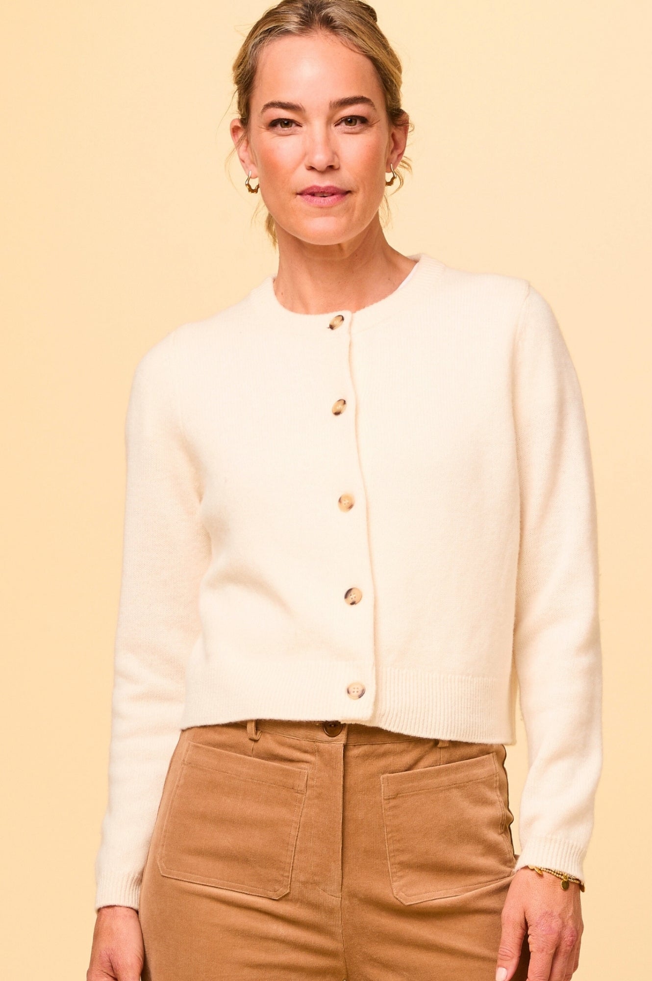 Premium Merino Wool Brittany Cardigan for Women - Soft Cream Knit Sweater | Perfect for Fall & Winter Layering, Office Wear & Casual Outfits