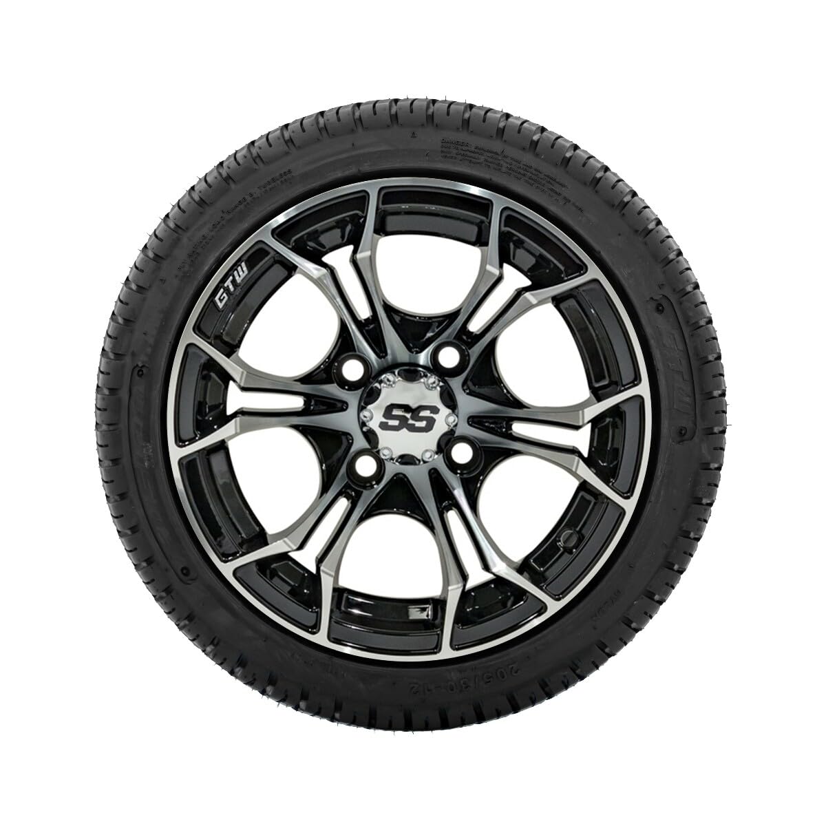 GTW 12 Inch Golf Cart Wheels and Tires Combo Set of 4 - Machined Black Spyder Wheels with 205/30-12 (17