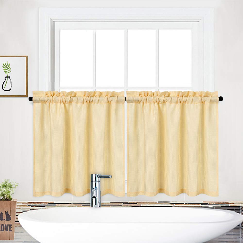 Waffle Woven Textured Tier Curtains - Waterproof Bathroom & Kitchen Window Coverings (30