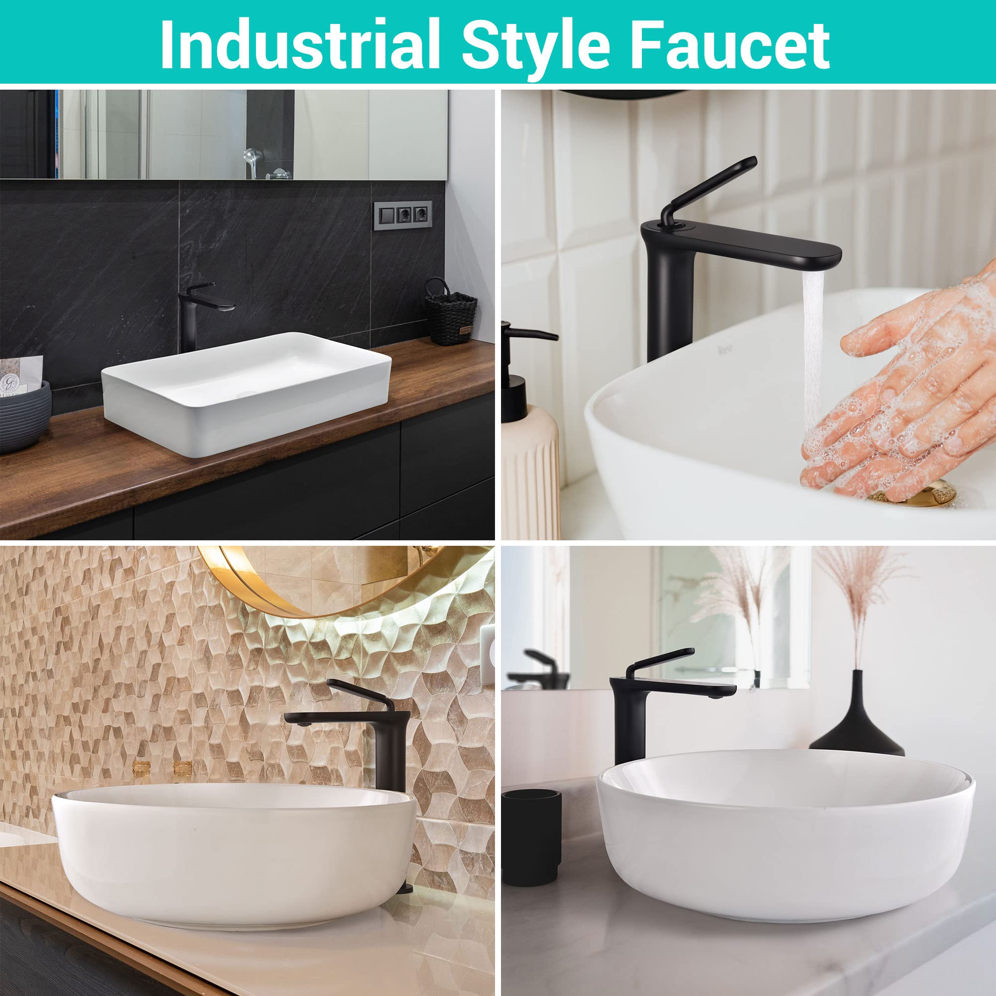 Aquaterior Matte Black Single Handle Bathroom Vessel Sink Faucet - NSF/ANSI 61 Certified, Non-Lead Commercial Faucet for RV, Lavatory & Vanity Sinks - Perfect for Modern Homes, Hotels & Restrooms
