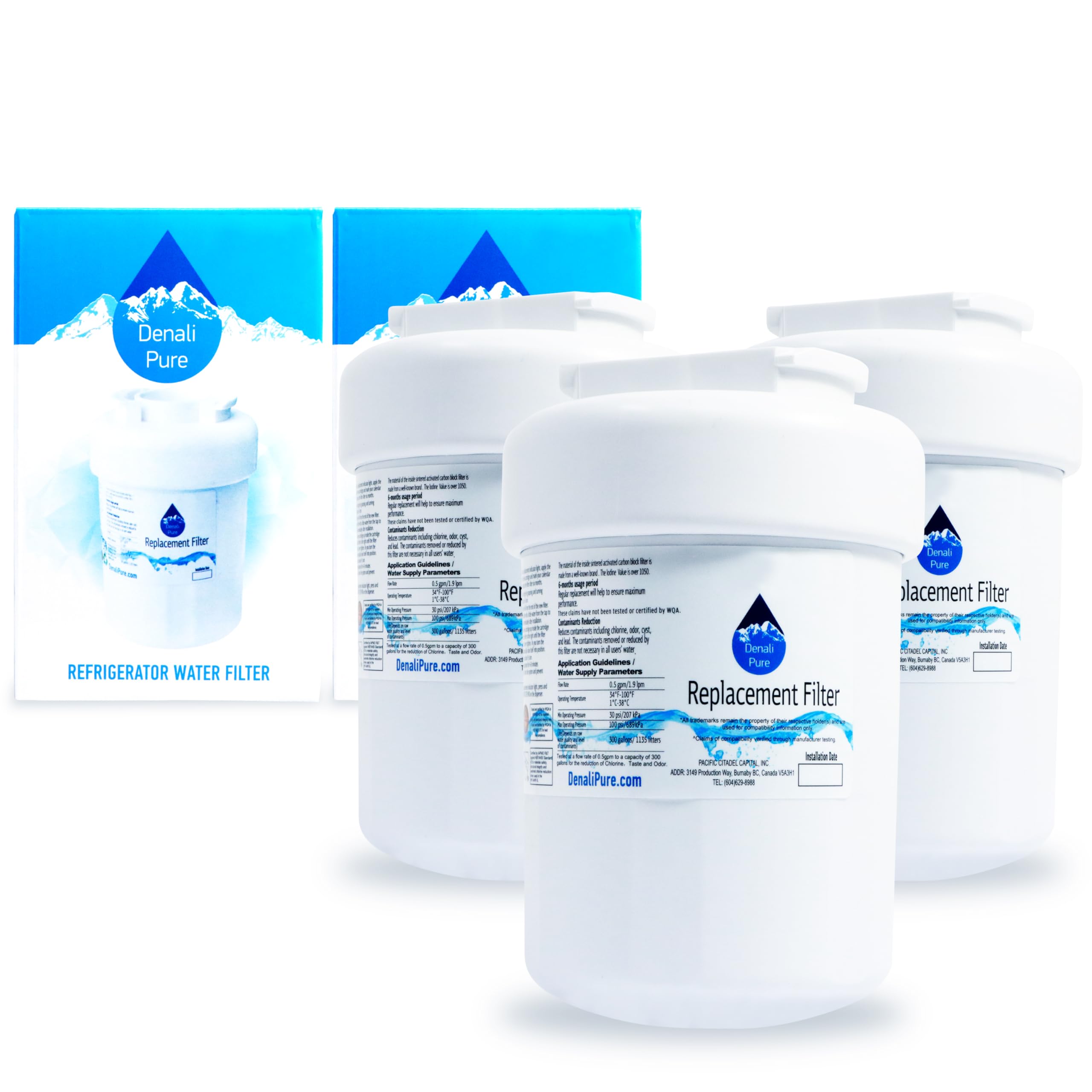 3-Pack GE MWF/MWFP Refrigerator Water Filter Replacement - Compatible with General Electric PFSS6PKXCSS, PFSS6PKXASS, GWF, GWF01 - Clean & Fresh Drinking Water for Home & Office Use