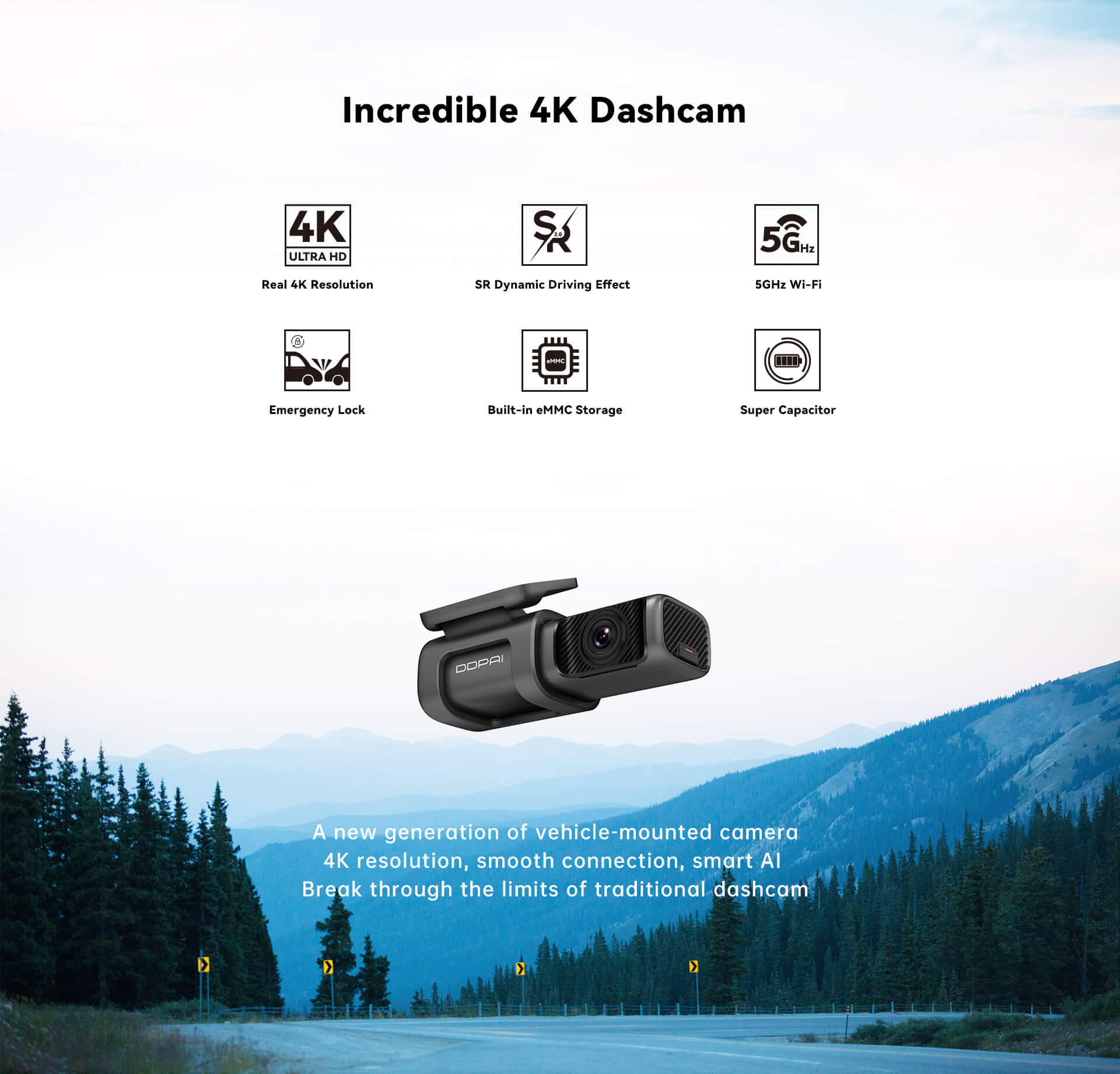 DDPAI Mini 5 4K UHD 2160P Dash Cam with Night Vision & WiFi - Compact Car Camera for Recording Driving Safety, Parking Mode, and Road Trips