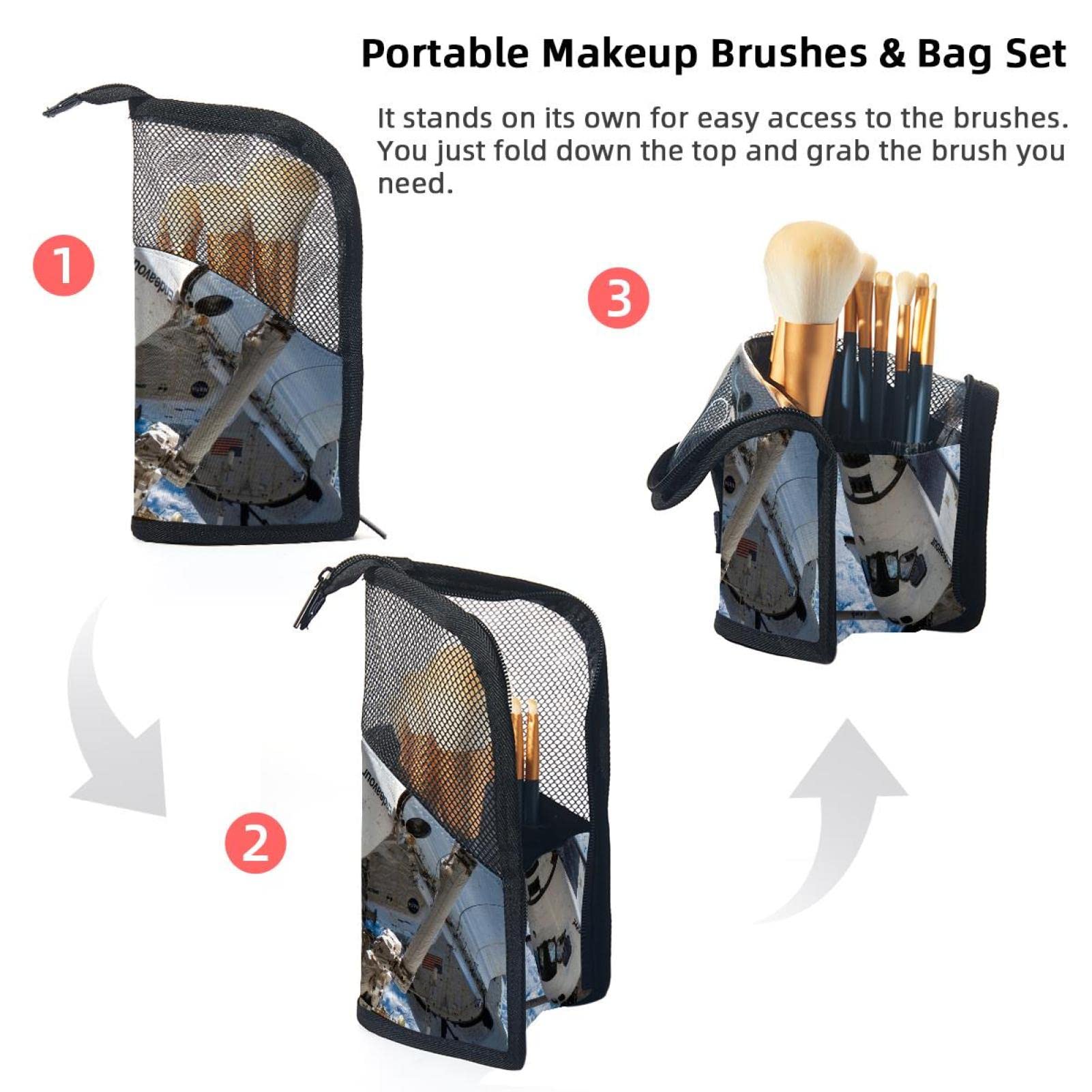Premium 12-Piece Makeup Brush Organizer Bag - Space Blue Planet Earth Design, Portable Cosmetic Brush Holder Case for Travel & Home Storage | Perfect for Makeup Artists & Beauty Enthusiasts