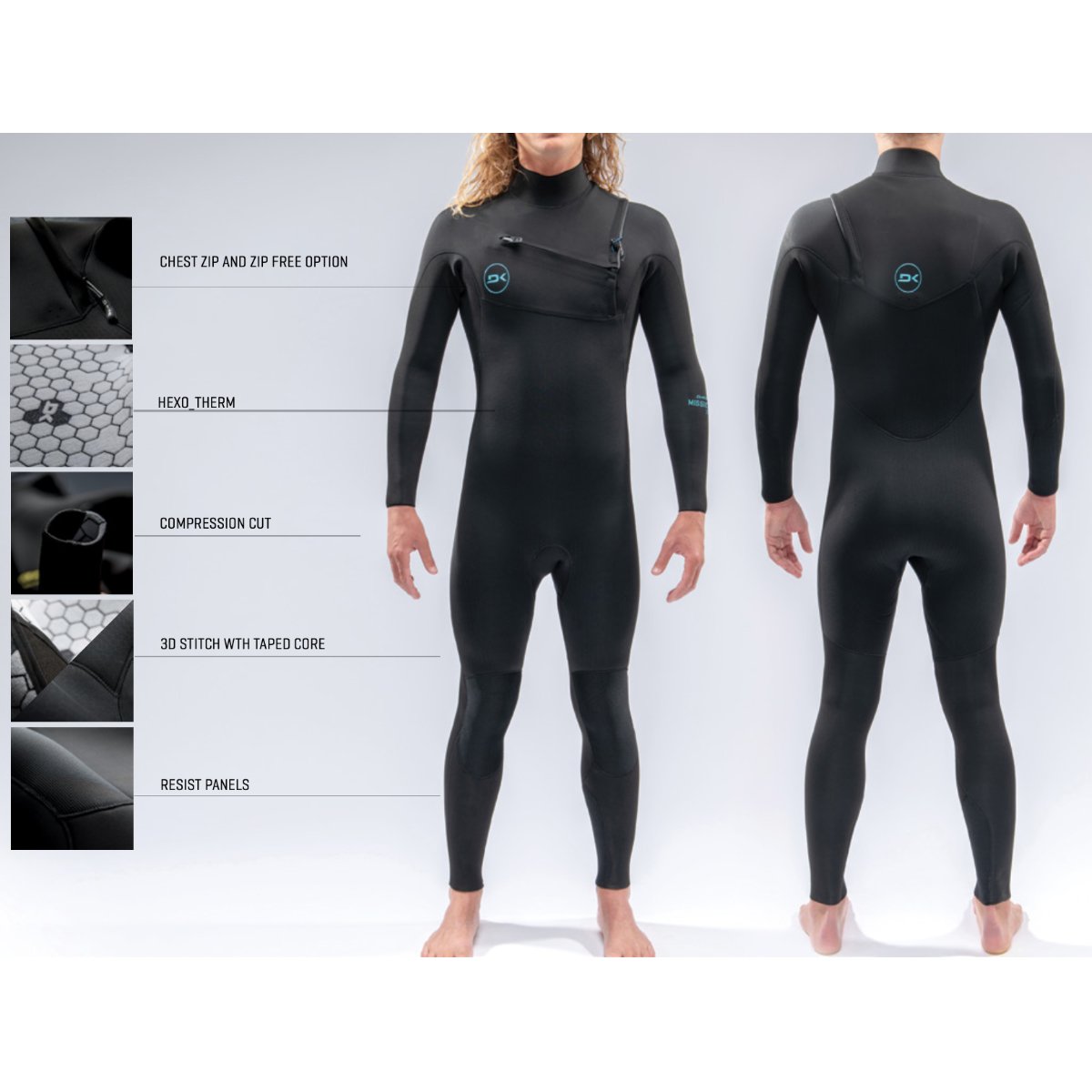 Dakine Women's Mission 2mm Long Sleeve Spring Wetsuit - Black/Blue for Surfing, Paddleboarding & Water Sports