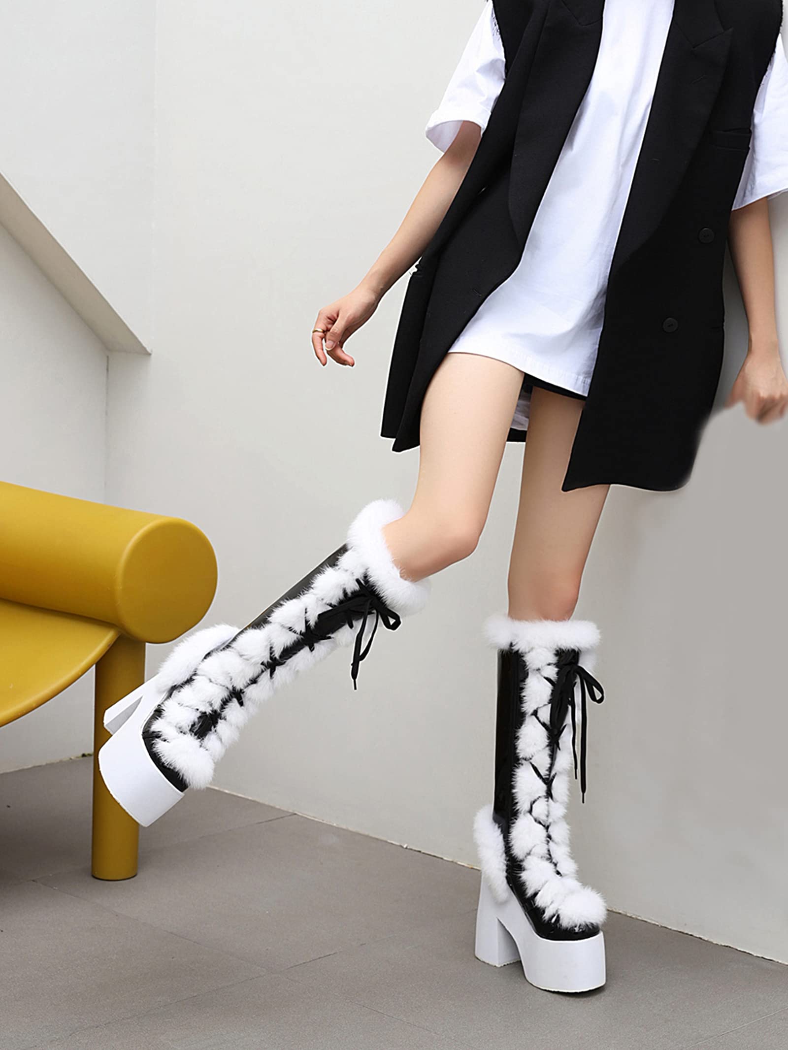 Women's Fashion Winter Knee High Platform Boots with Zipper - Block Heel Snow Boots for Cold Weather, Outdoor Walking & Street Style